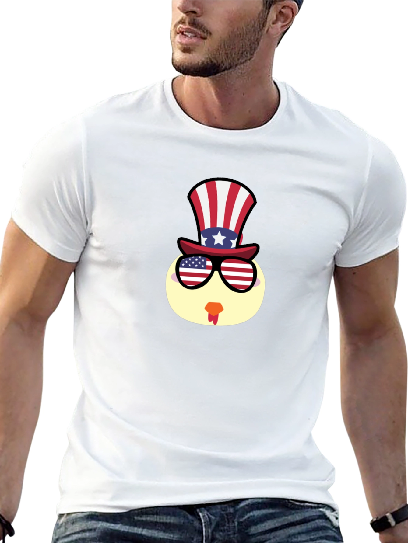 Patriotic Turkey Tee - USA Flag Hat & Glasses