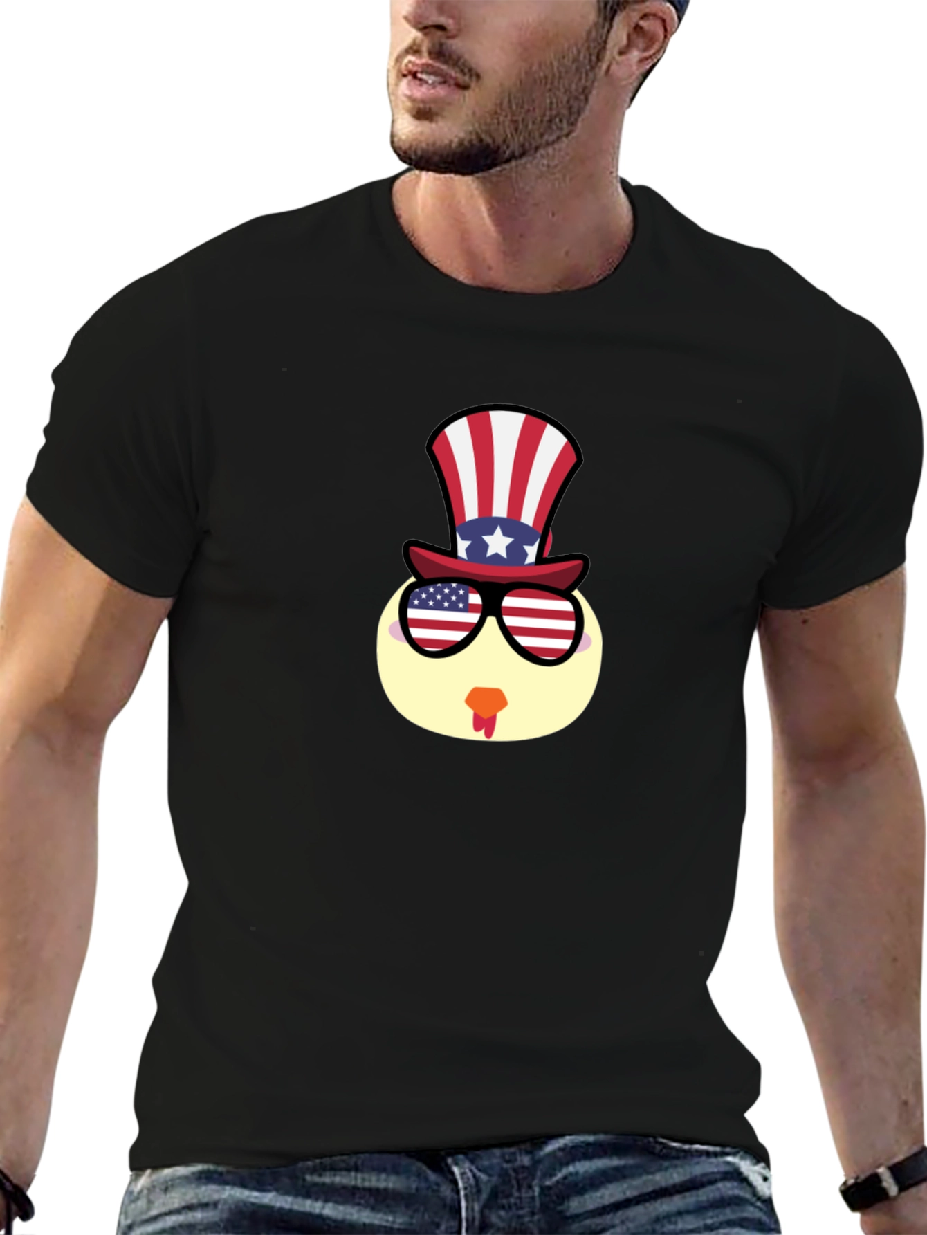 Patriotic Turkey Tee - USA Flag Hat & Glasses