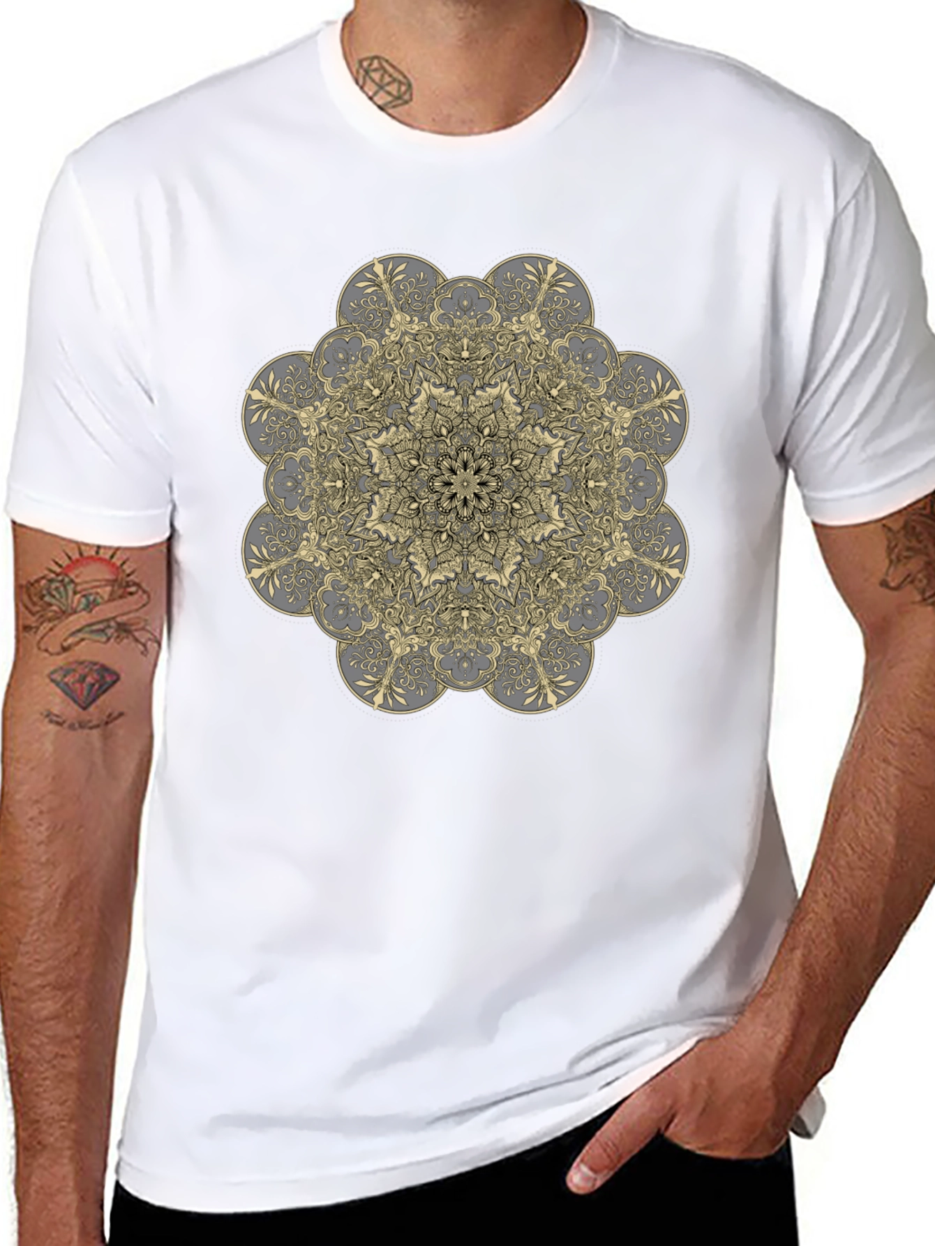 Geometric Mandala Graphic Tee - Black