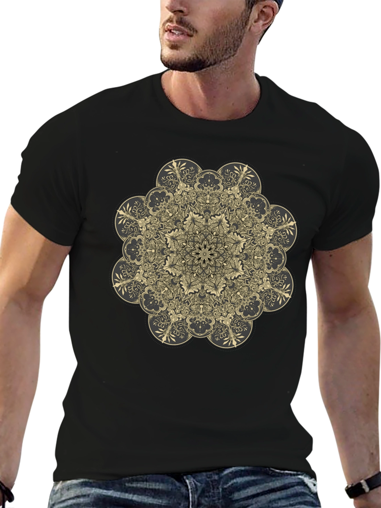 Geometric Mandala Graphic Tee - Black