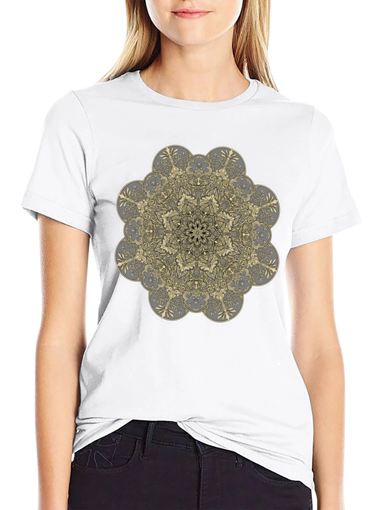 Geometric Mandala Graphic Tee - Black