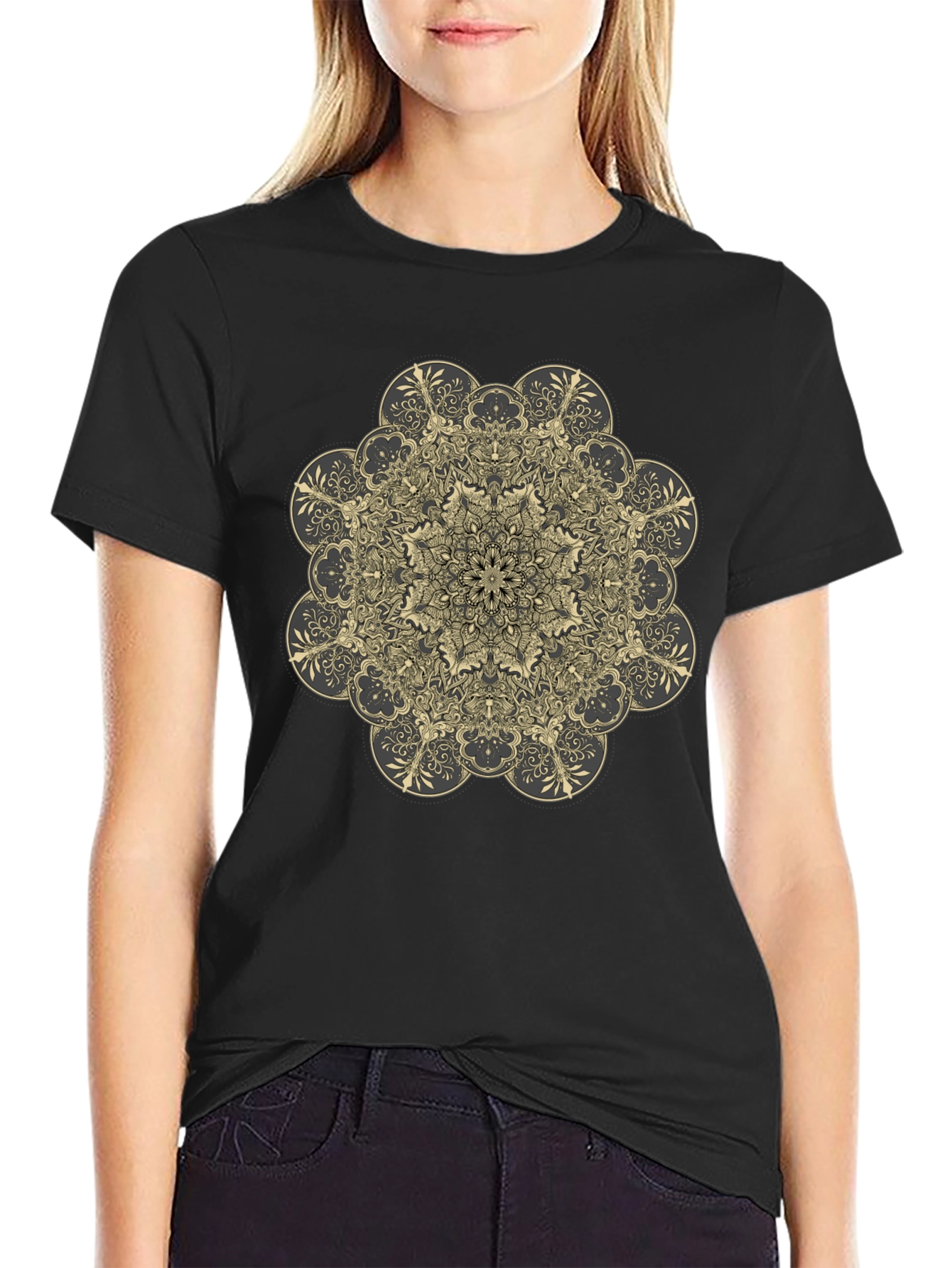 Geometric Mandala Graphic Tee - Black