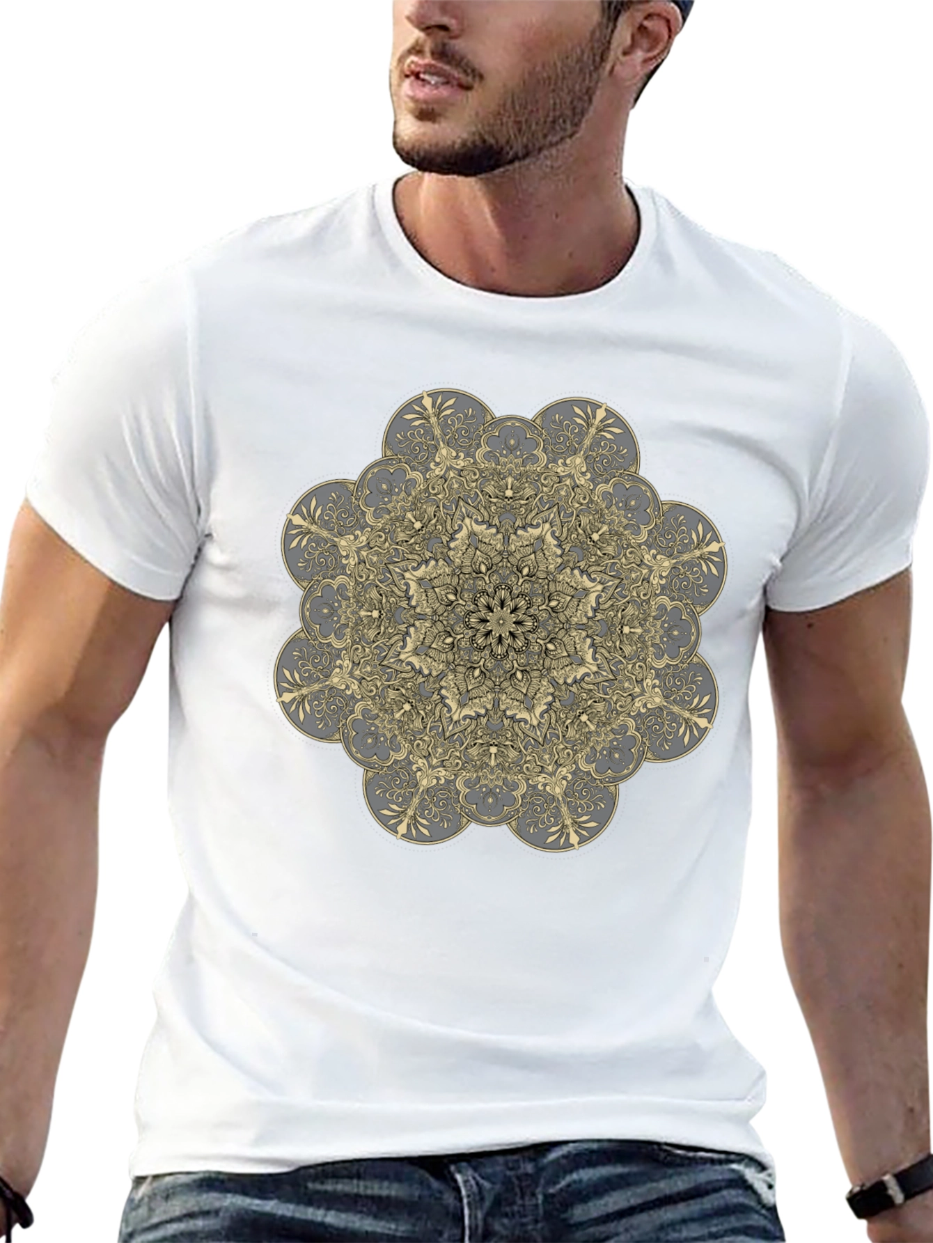 Geometric Mandala Graphic Tee - Black