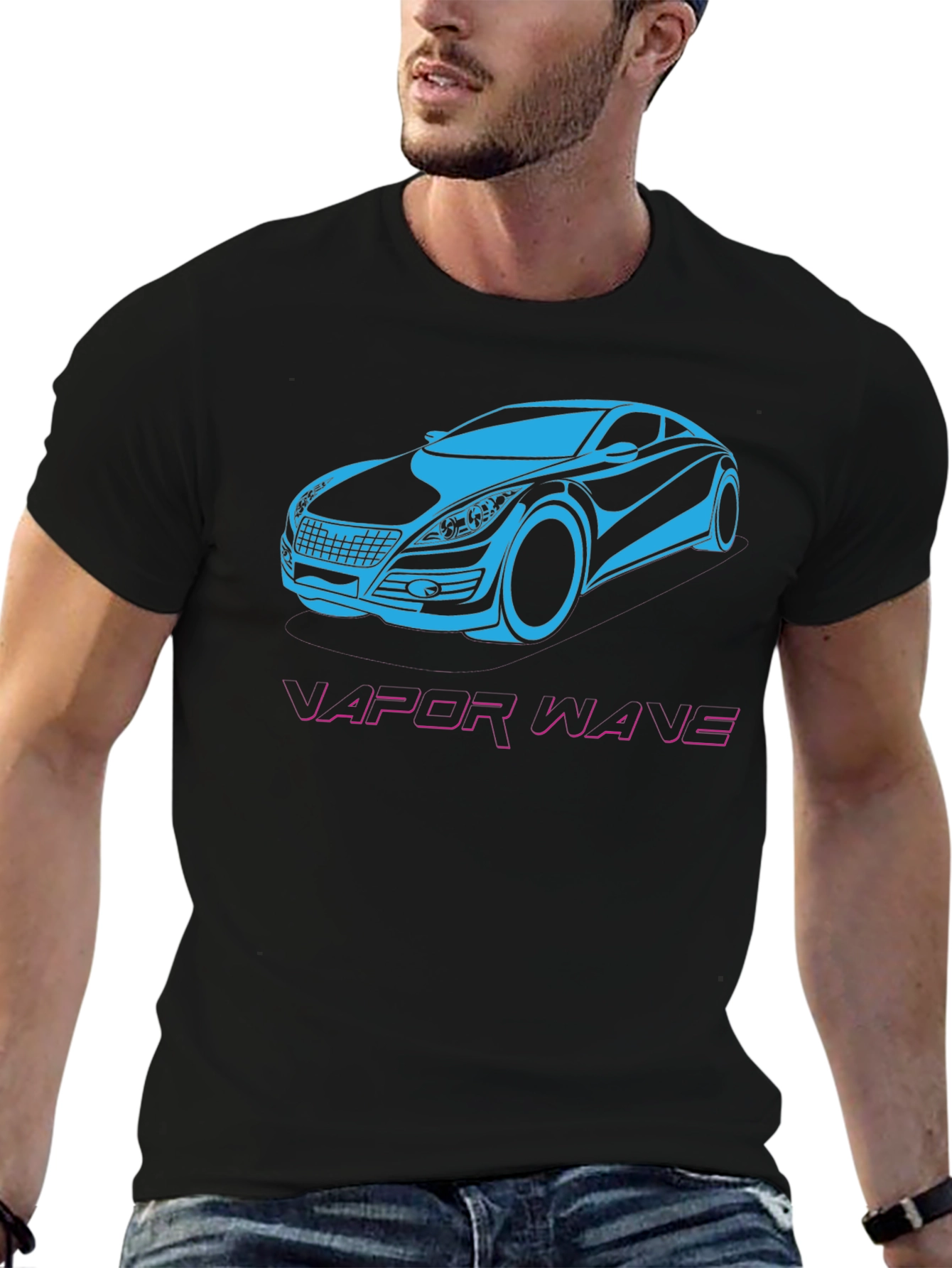 Vaporwave Car Graphic T-Shirt - Black
