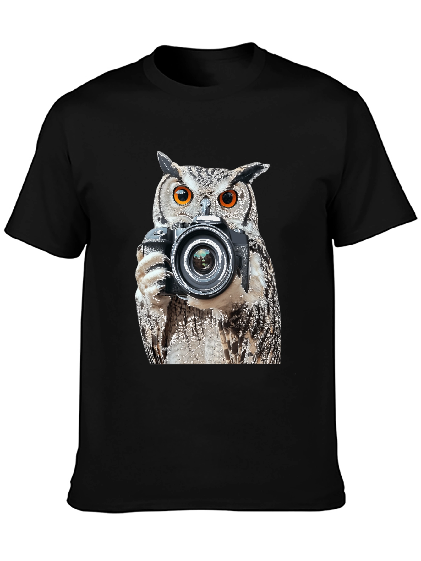 Owl Photographer Graphic T-Shirt - Unisex Black Tee