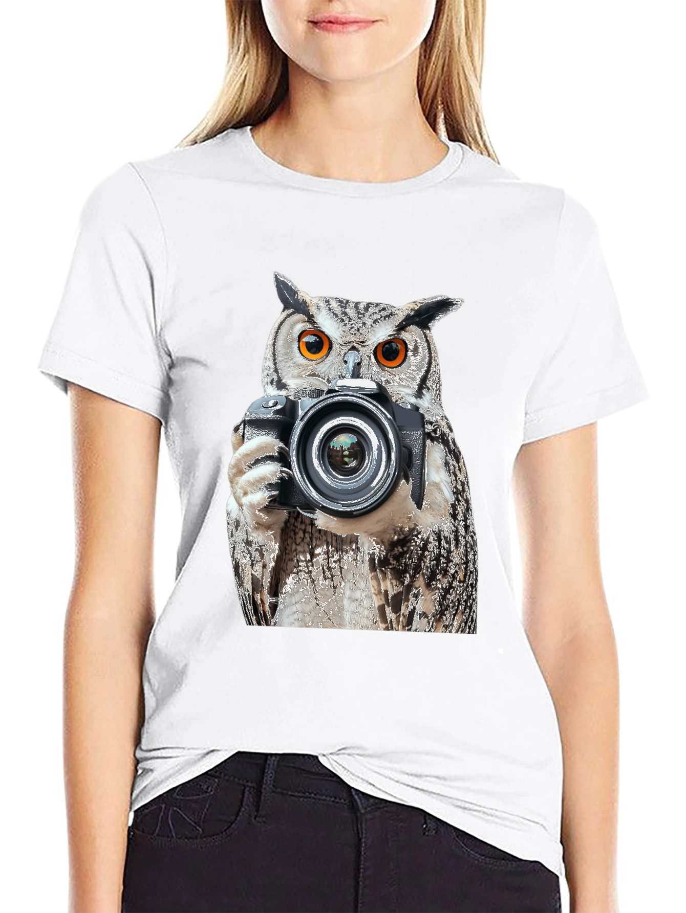 Owl Photographer Graphic T-Shirt - Unisex Black Tee