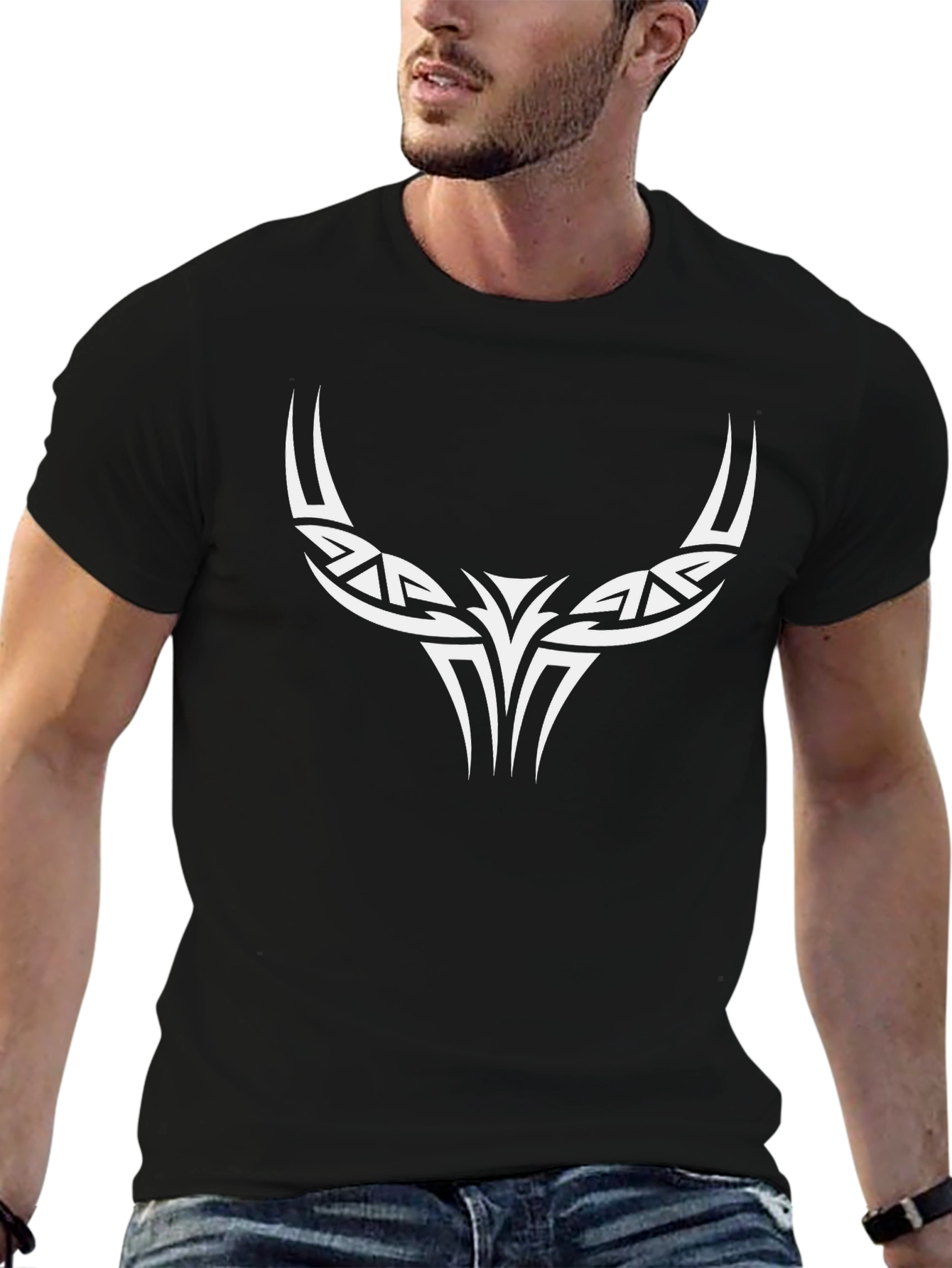 Tribal Bull Horn Black T-Shirt
