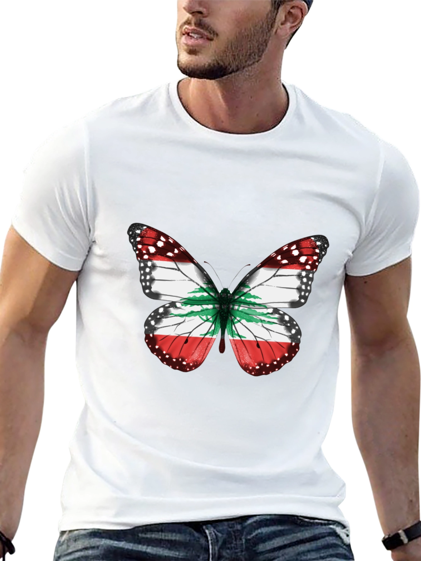 Lebanon Flag Butterfly Graphic T-Shirt