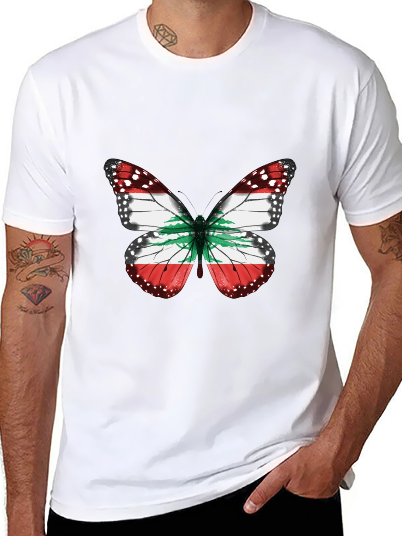 Lebanon Flag Butterfly Graphic T-Shirt
