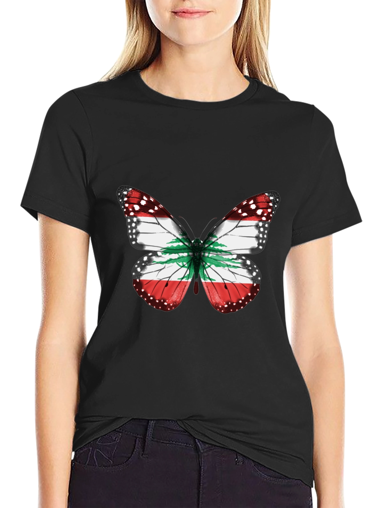 Lebanon Flag Butterfly Graphic T-Shirt