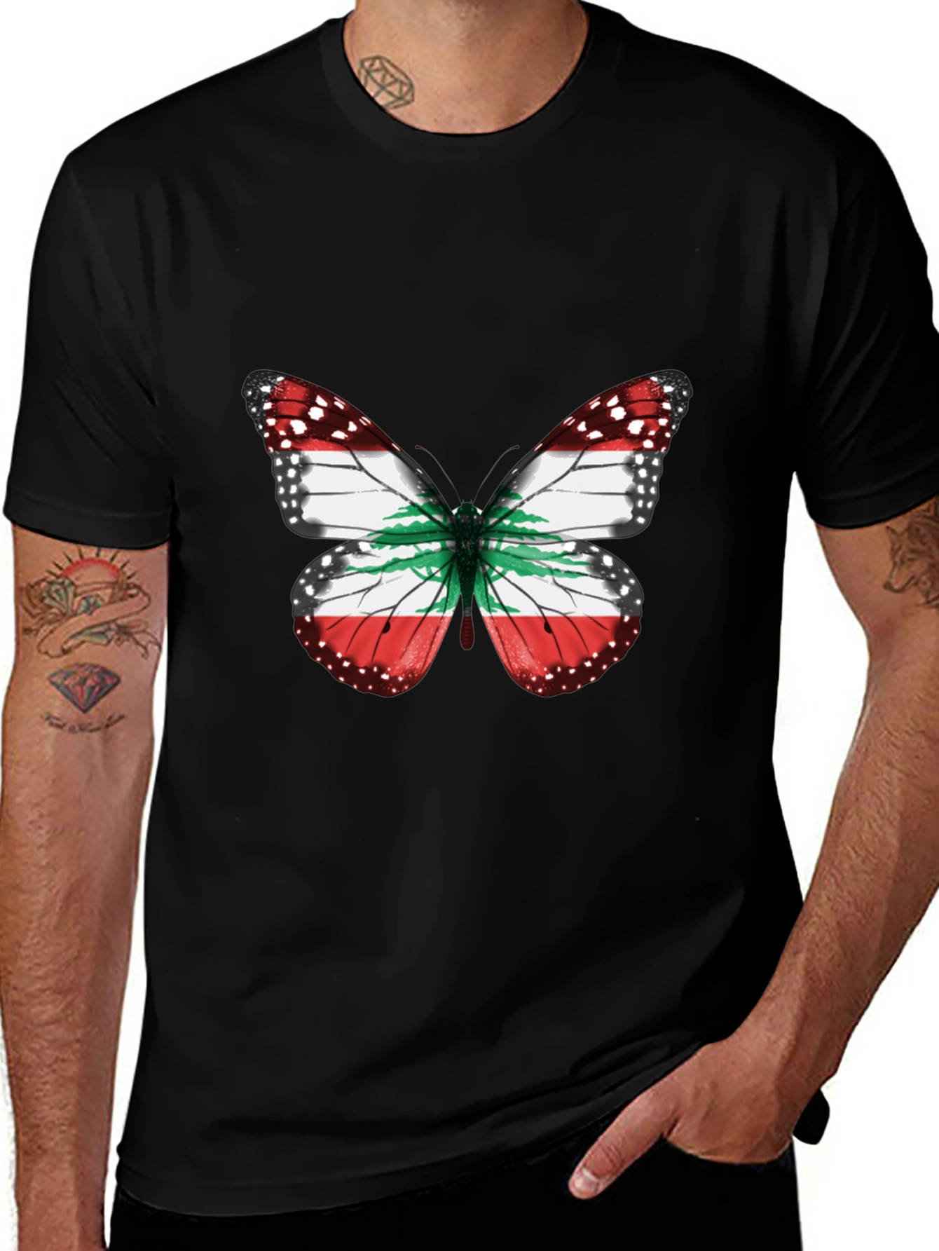 Lebanon Flag Butterfly Graphic T-Shirt