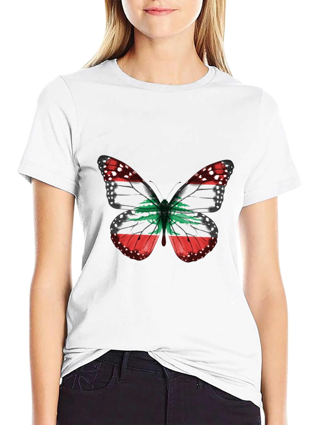 Lebanon Flag Butterfly Graphic T-Shirt