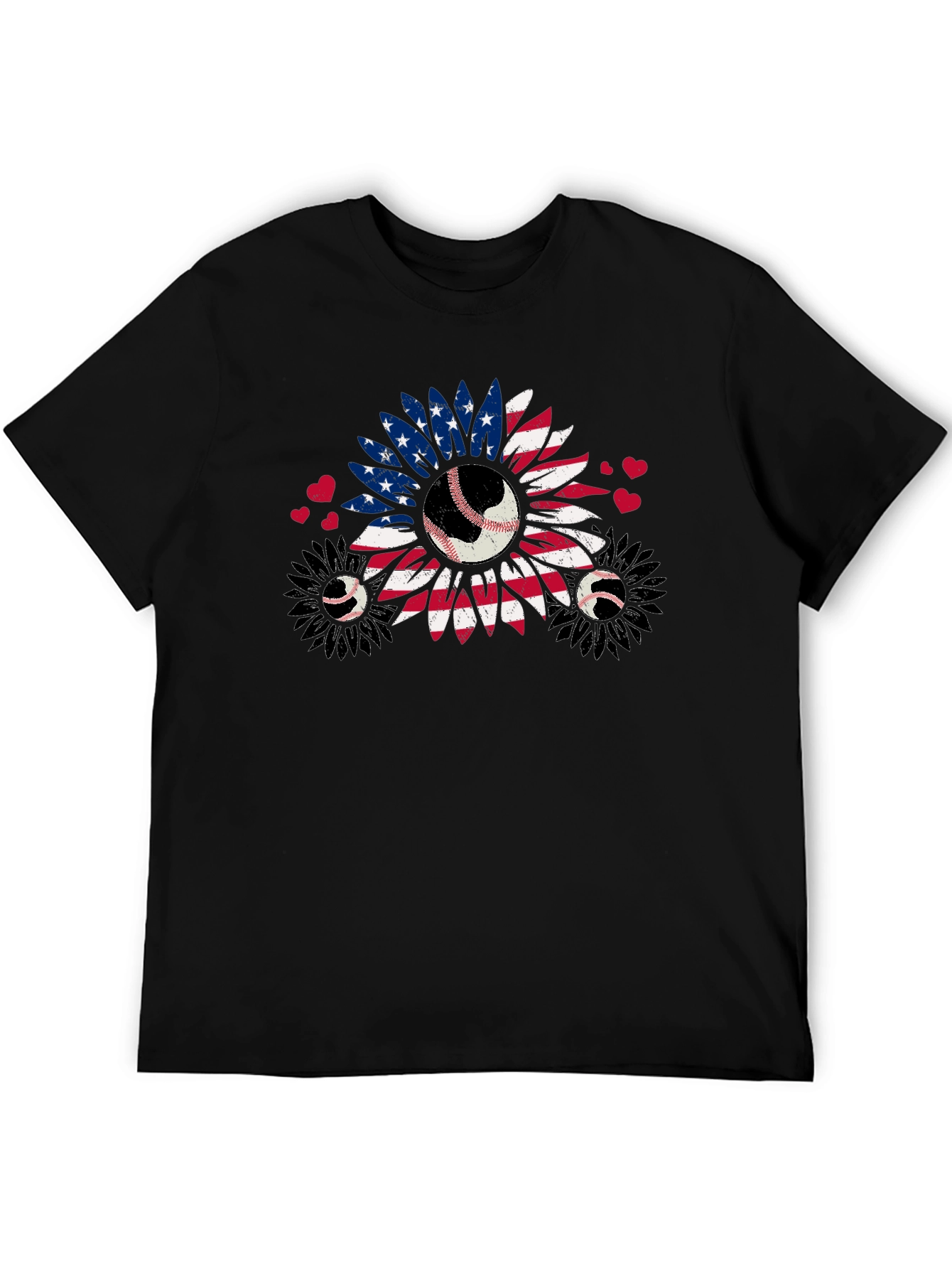 Patriotic Baseball Sunflower Graphic T-Shirt