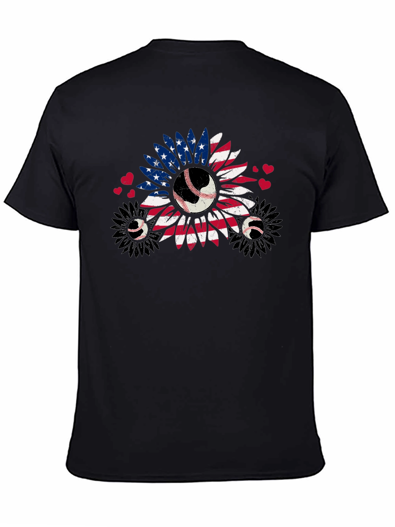 Patriotic Baseball Sunflower Graphic T-Shirt