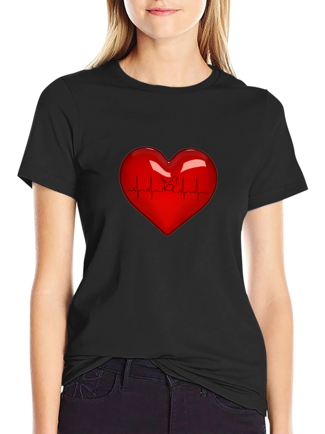 Heartbeat Dog Lover T-Shirt - Black