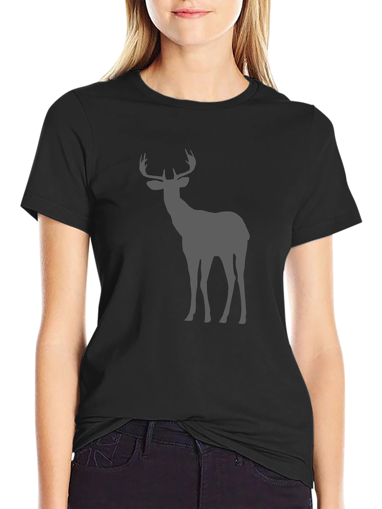 Mens Black Deer Graphic Tee - Nature Inspired Style