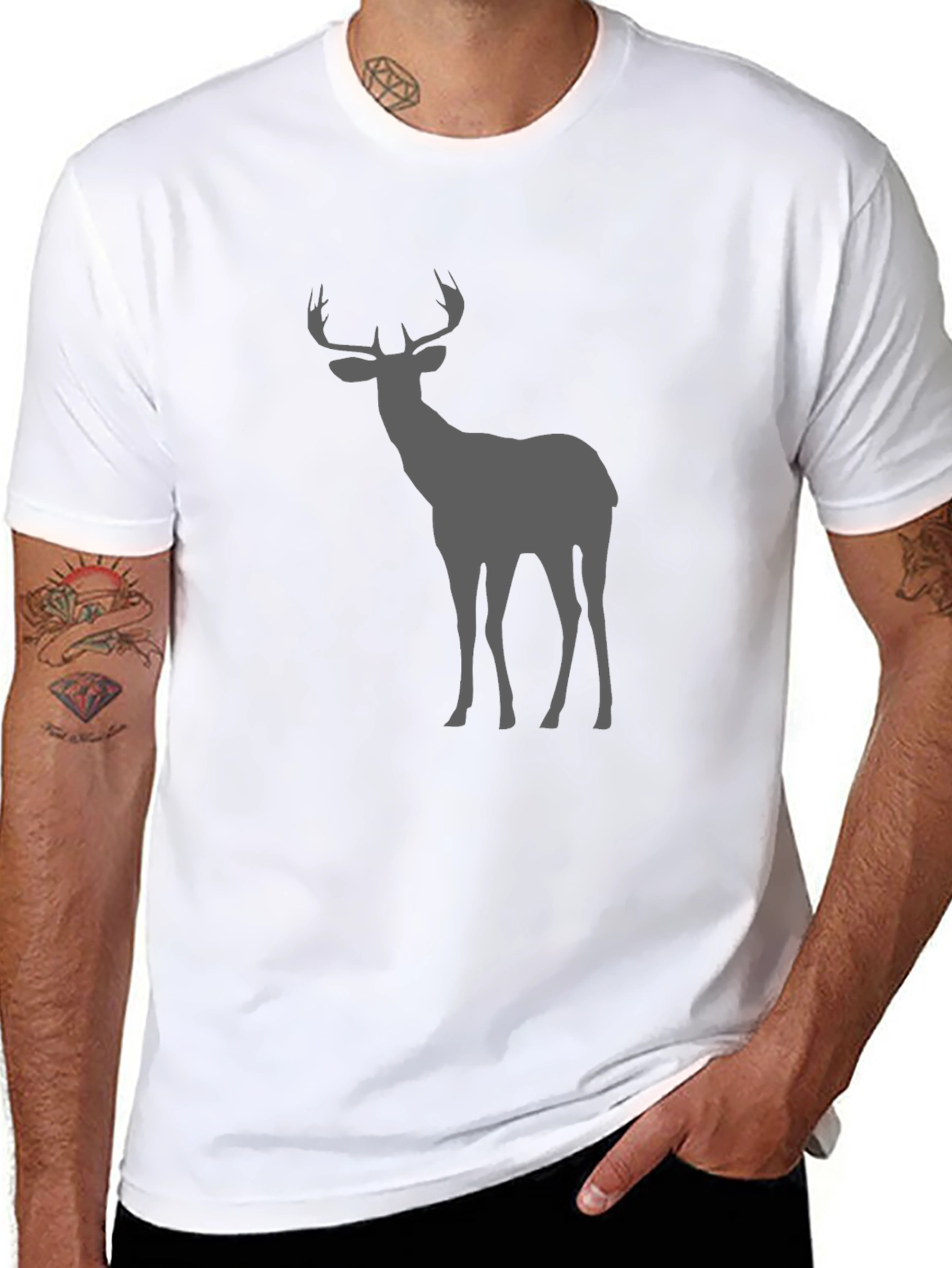 Mens Black Deer Graphic Tee - Nature Inspired Style