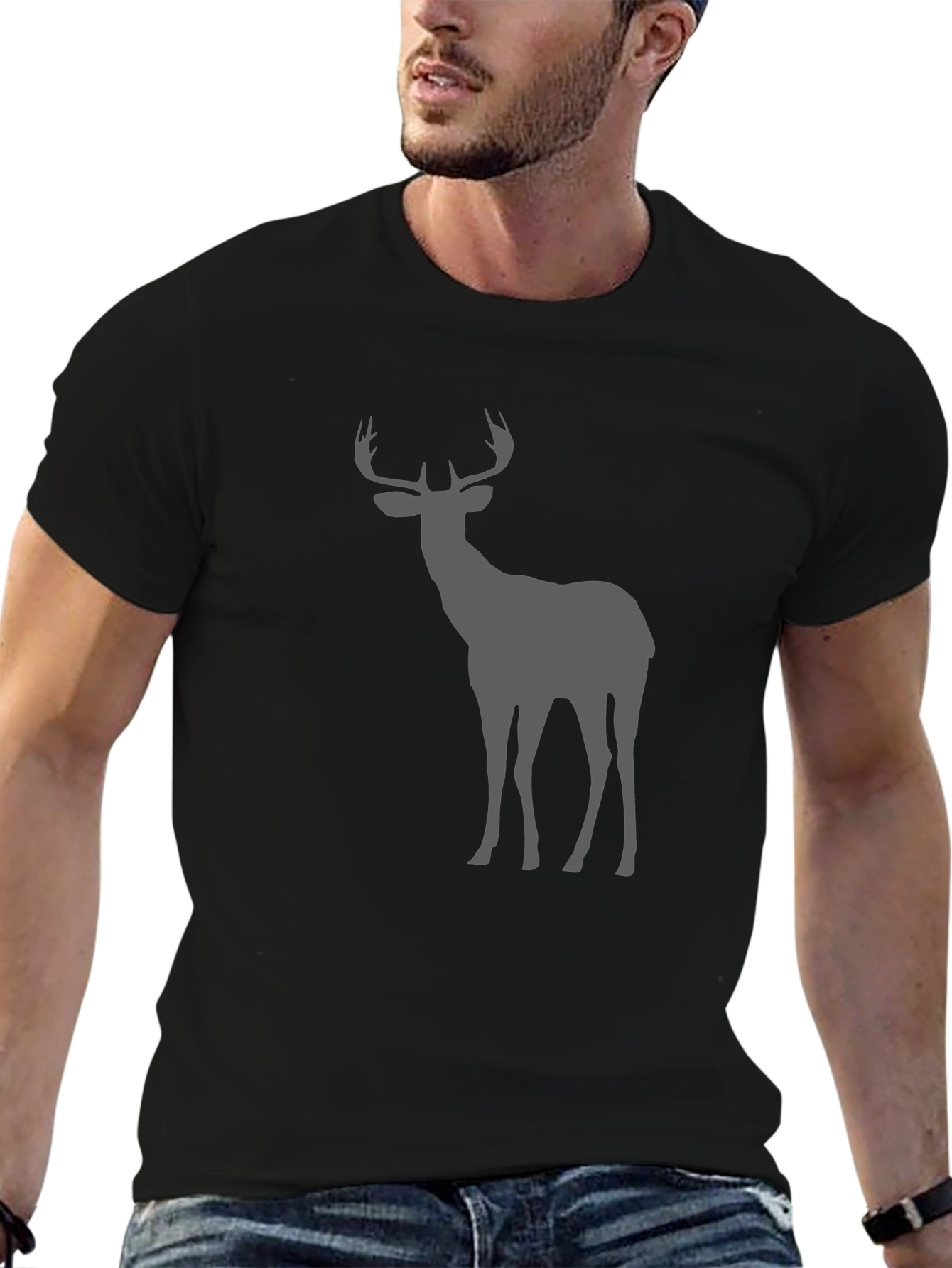 Mens Black Deer Graphic Tee - Nature Inspired Style