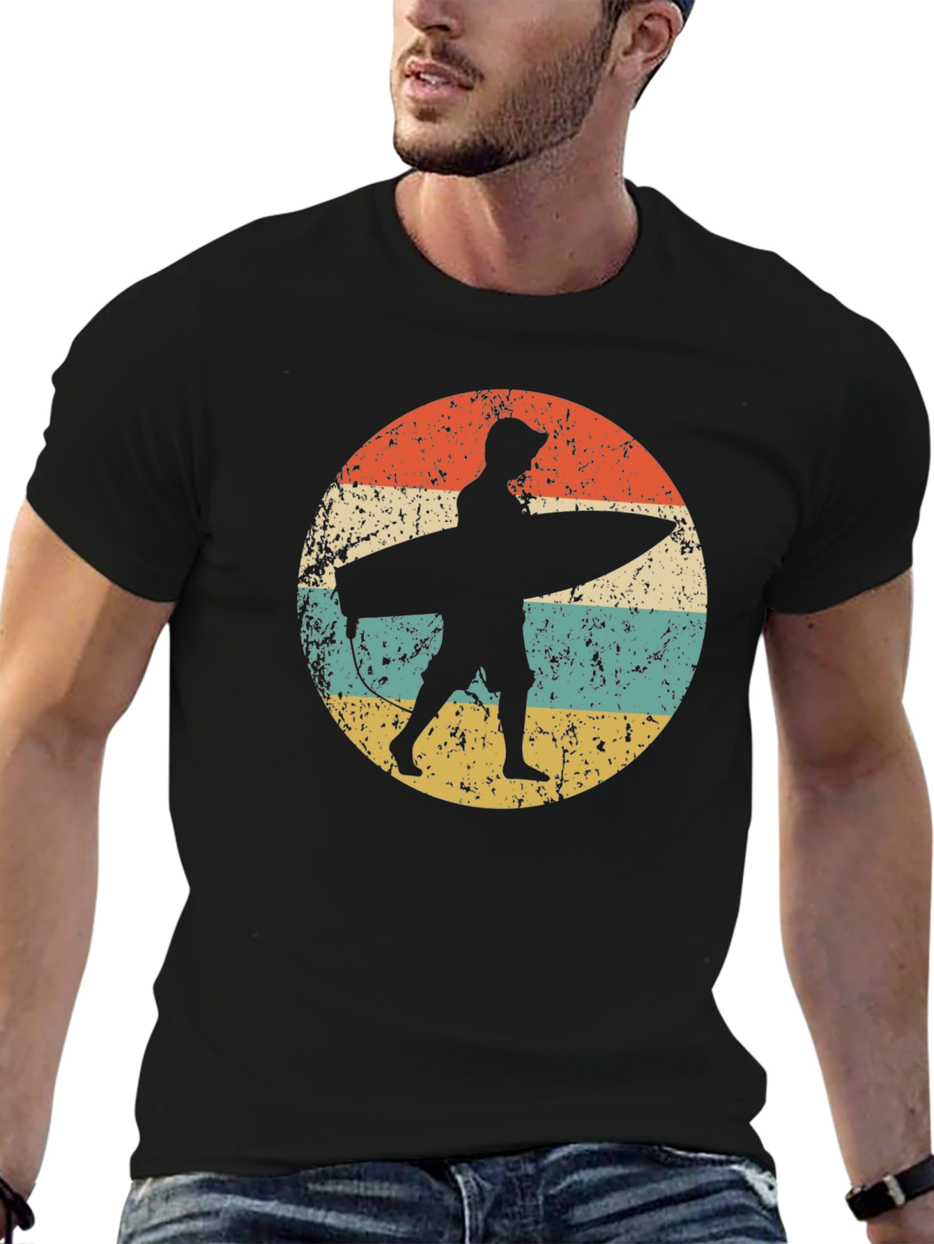 Retro Surfer Graphic Tee - Black Cotton Comfort