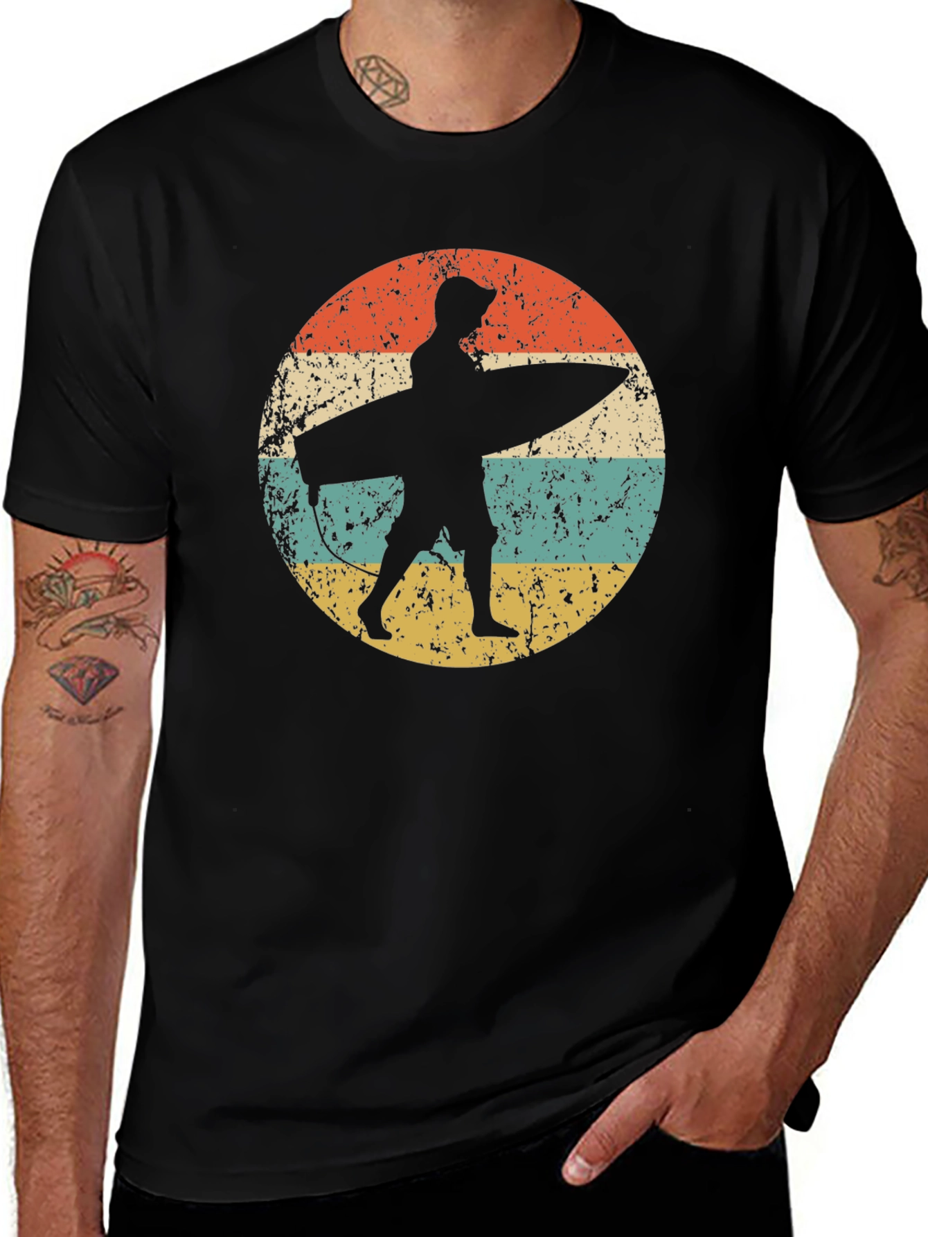 Retro Surfer Graphic Tee - Black Cotton Comfort