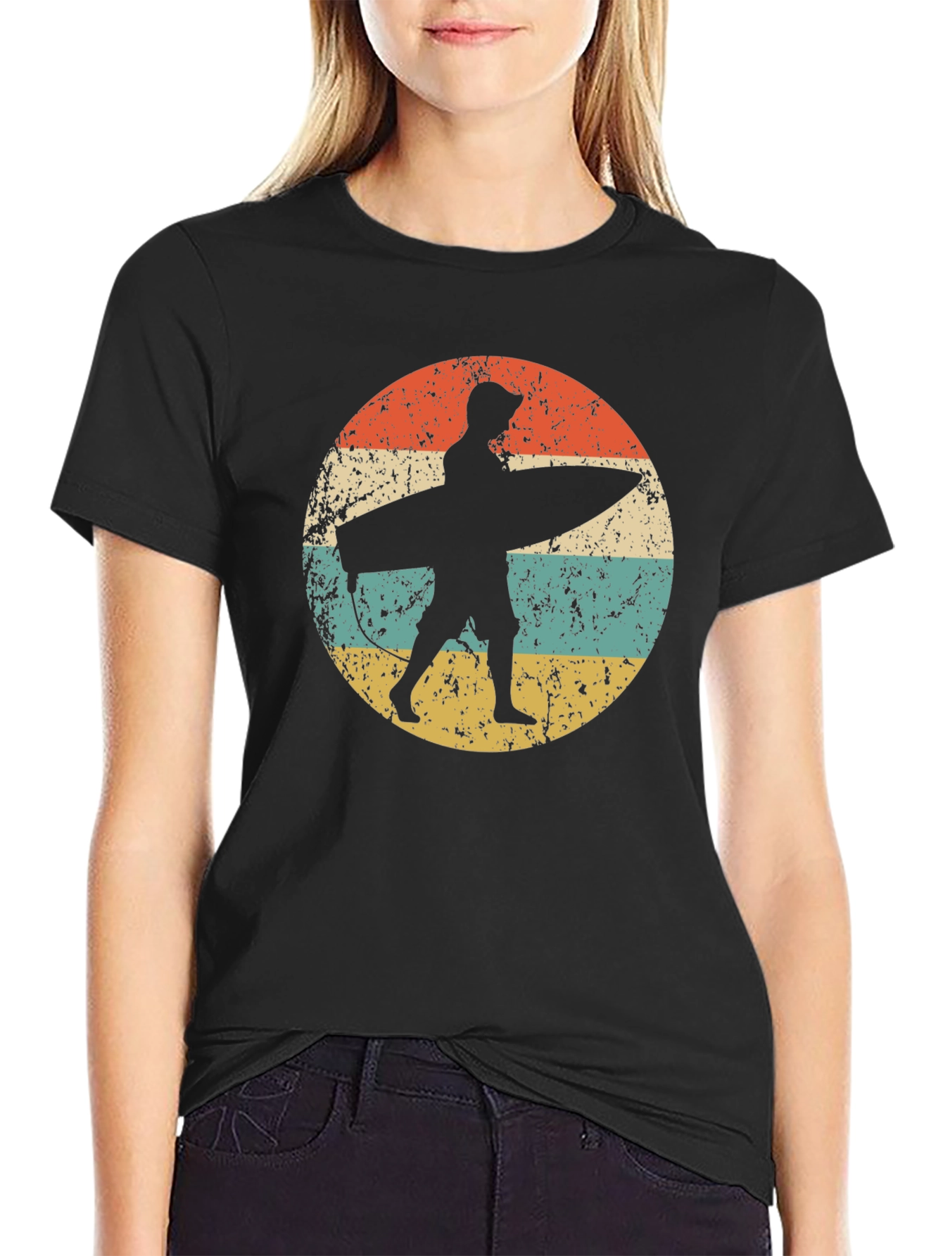 Retro Surfer Graphic Tee - Black Cotton Comfort