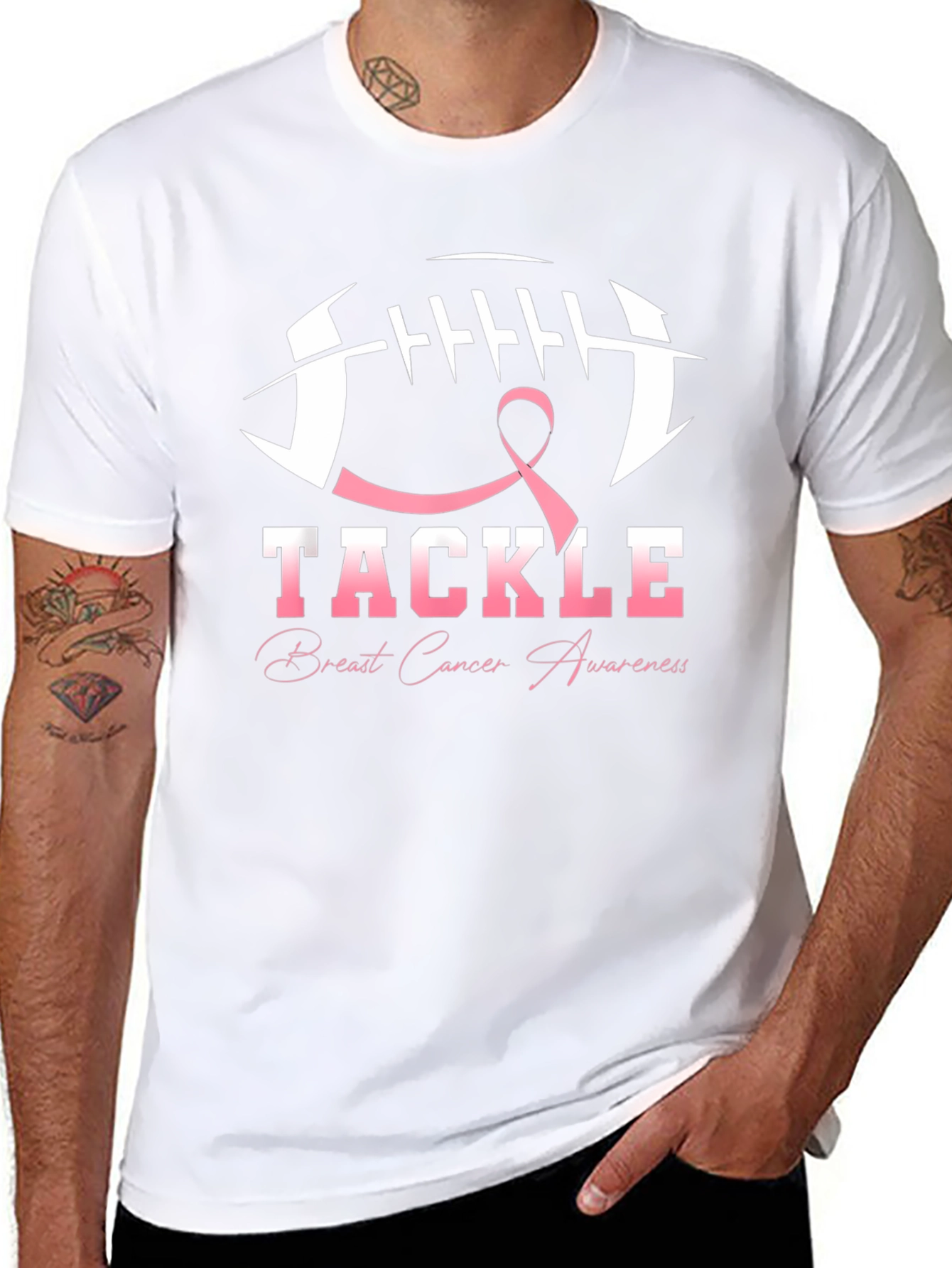 Tackle Breast Cancer Awareness Black T-Shirt