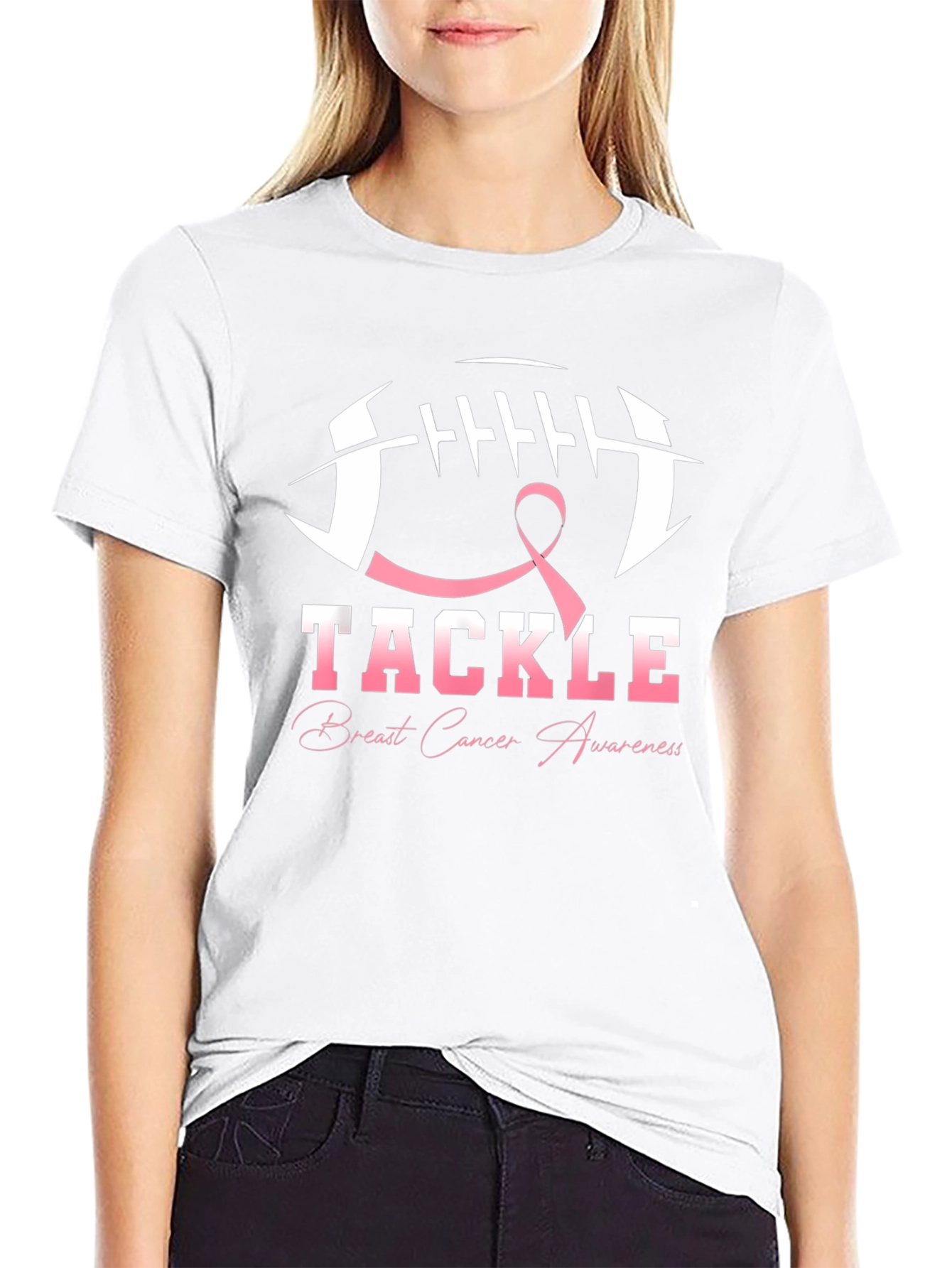 Tackle Breast Cancer Awareness Black T-Shirt