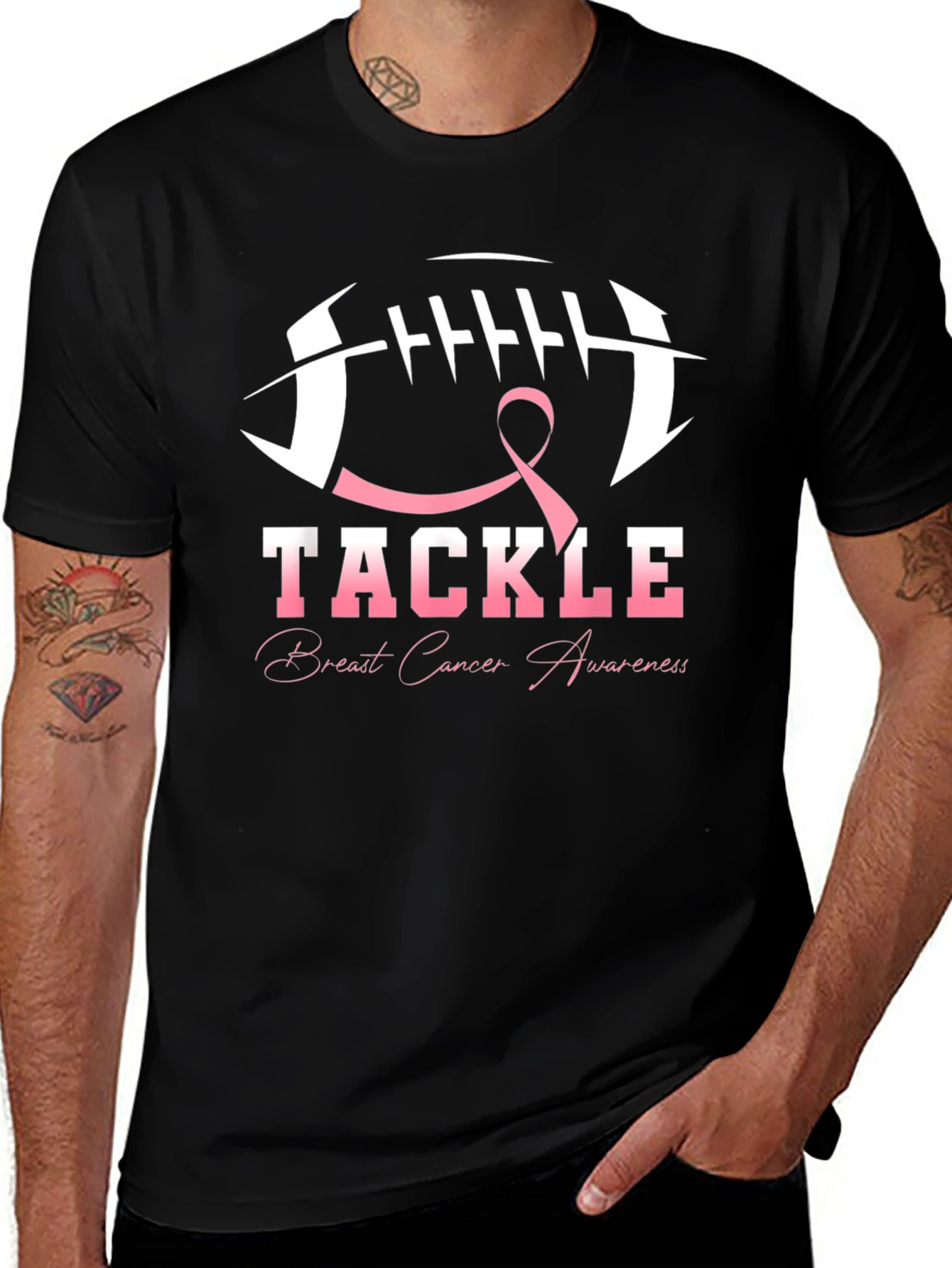Tackle Breast Cancer Awareness Black T-Shirt