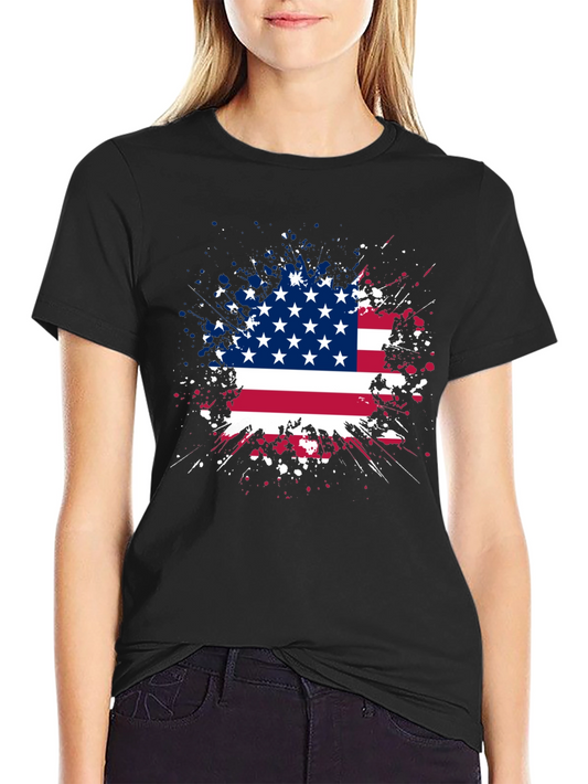 American Flag Splatter Graphic Tee - Patriotic Style