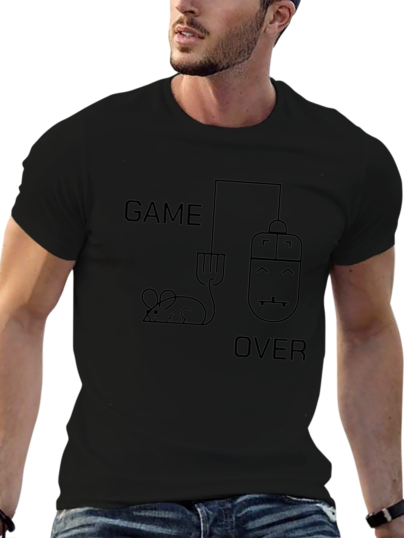 Game Over Mouse Graphic Tee - Black Cotton