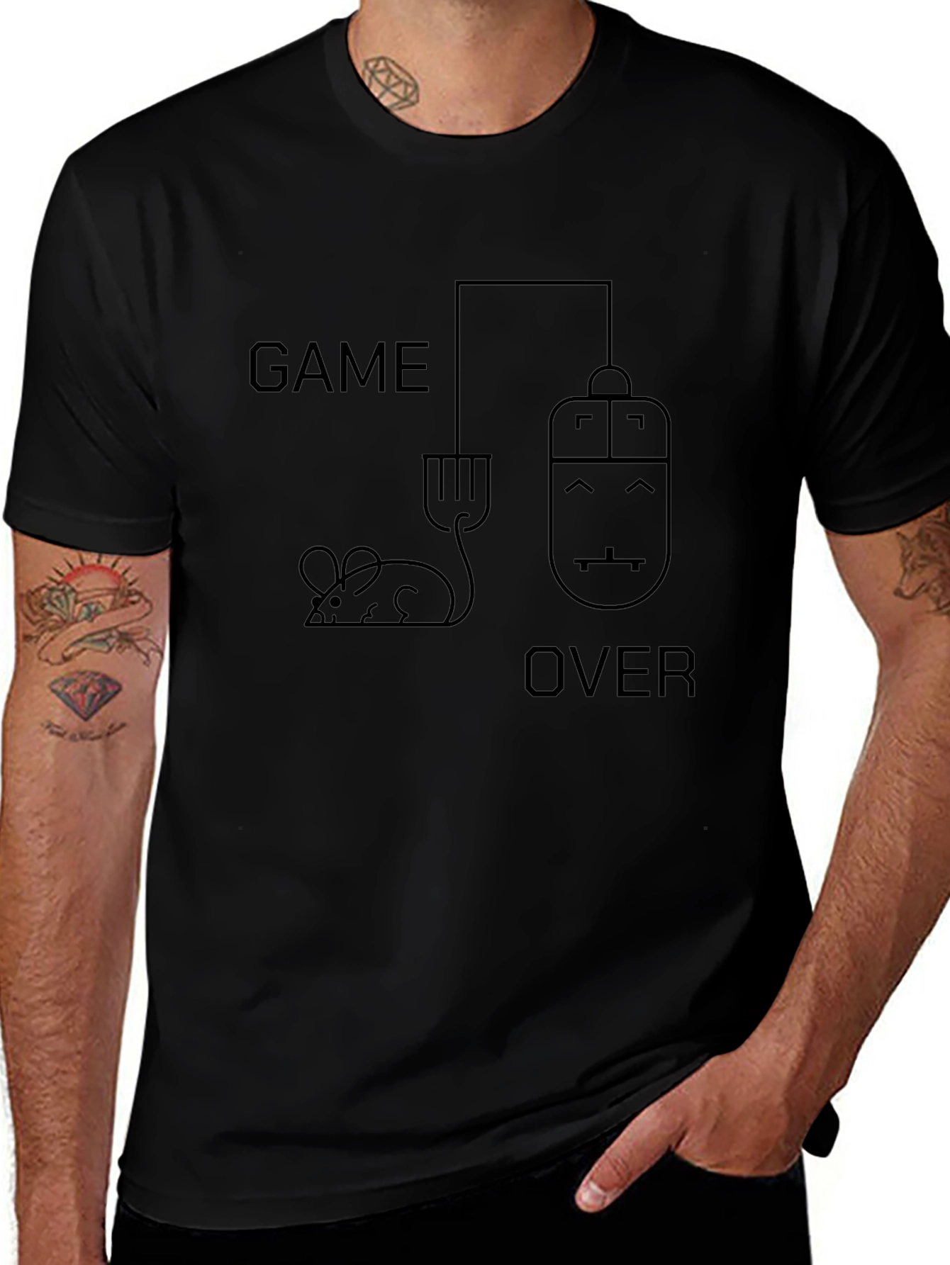 Game Over Mouse Graphic Tee - Black Cotton