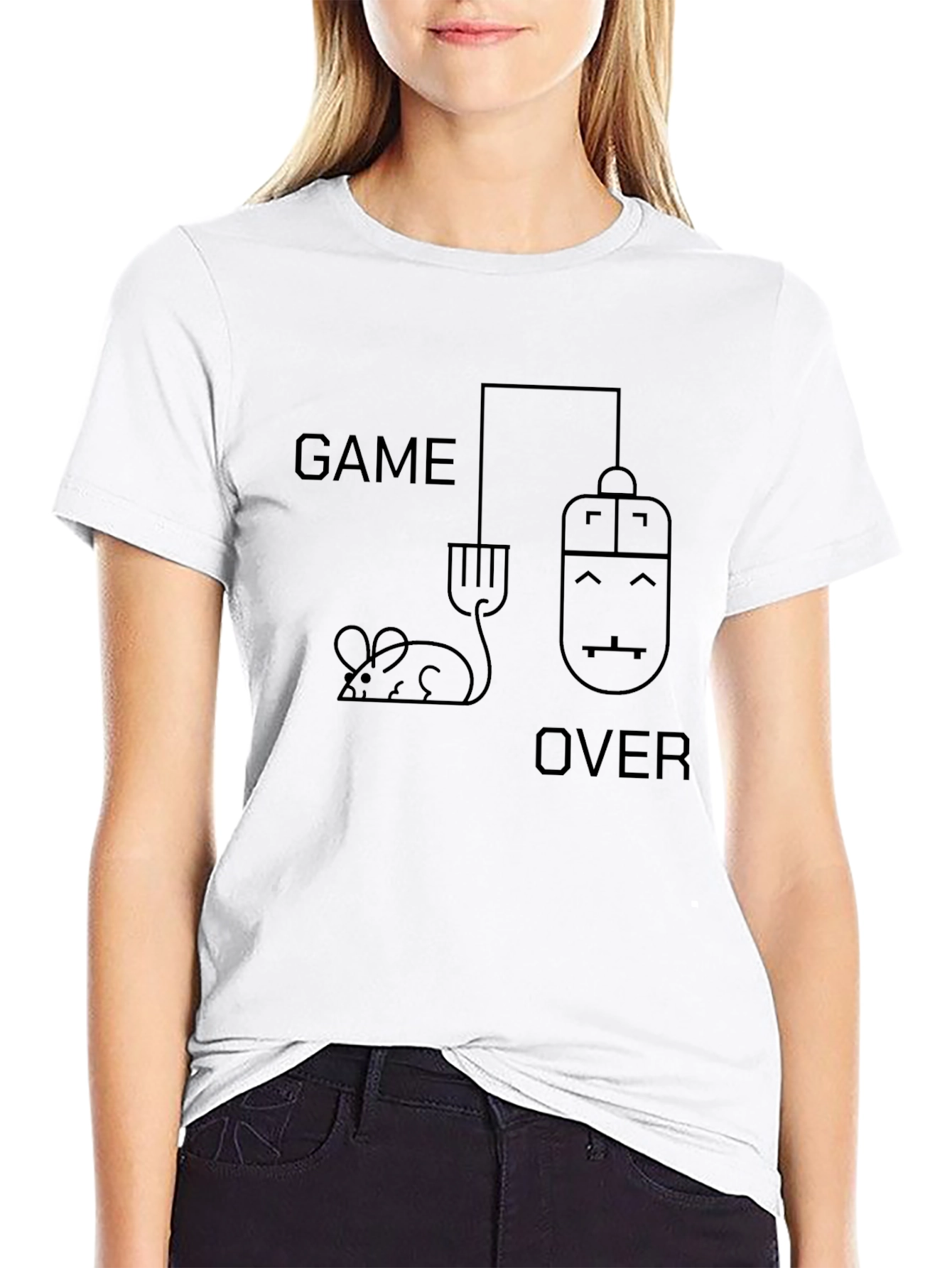 Game Over Mouse Graphic Tee - Black Cotton