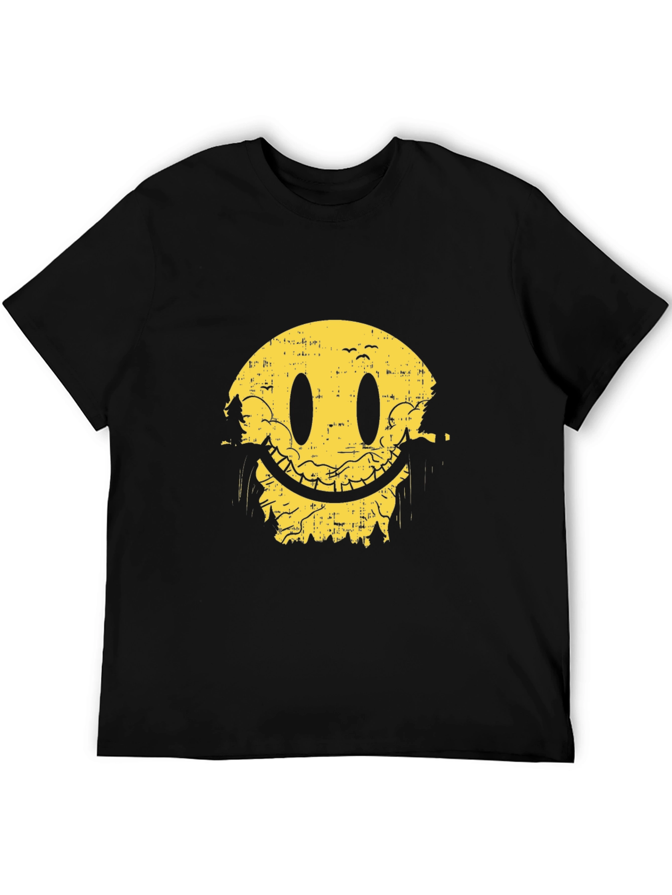 Smiley Face Nature Scene Black T-Shirt