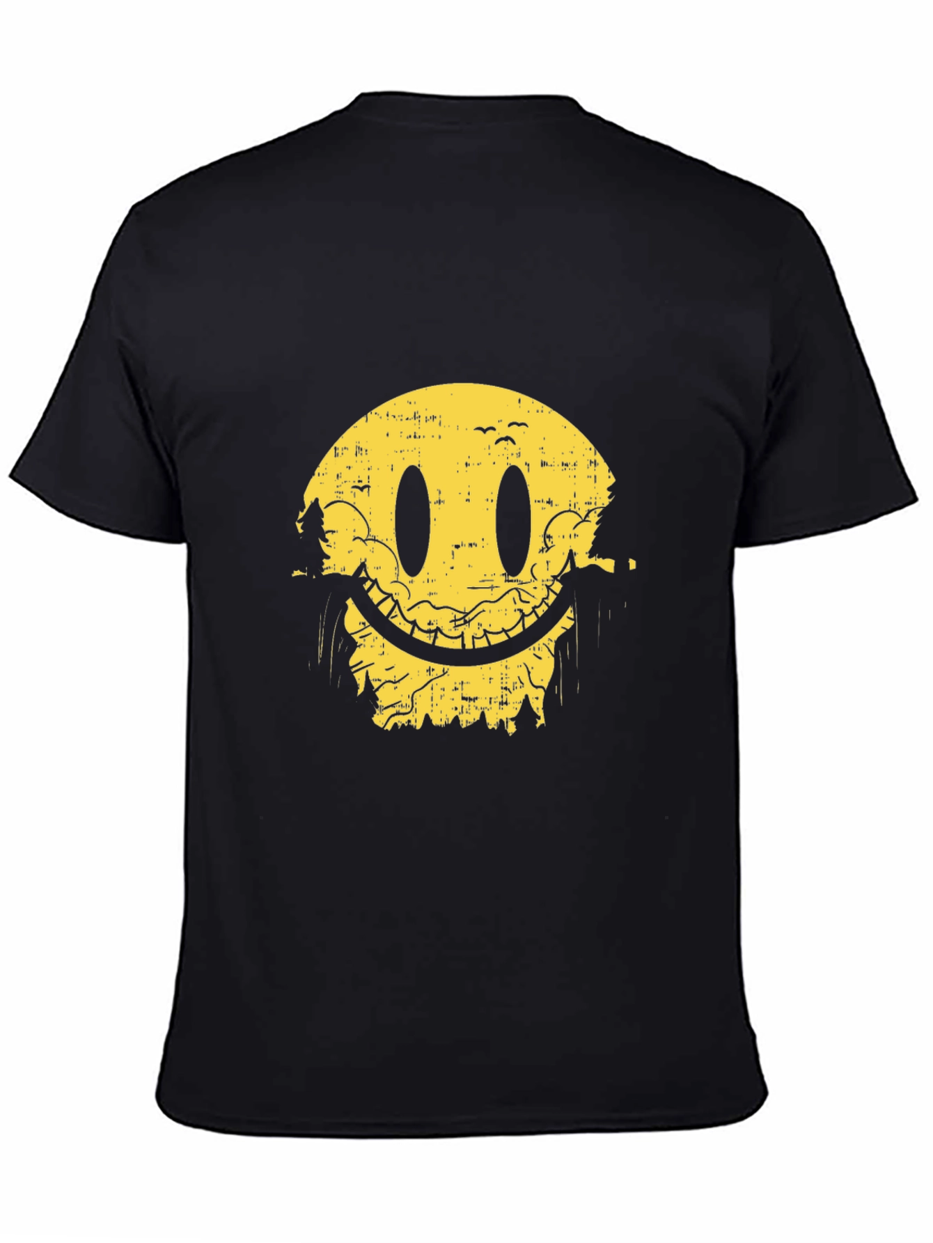 Smiley Face Nature Scene Black T-Shirt