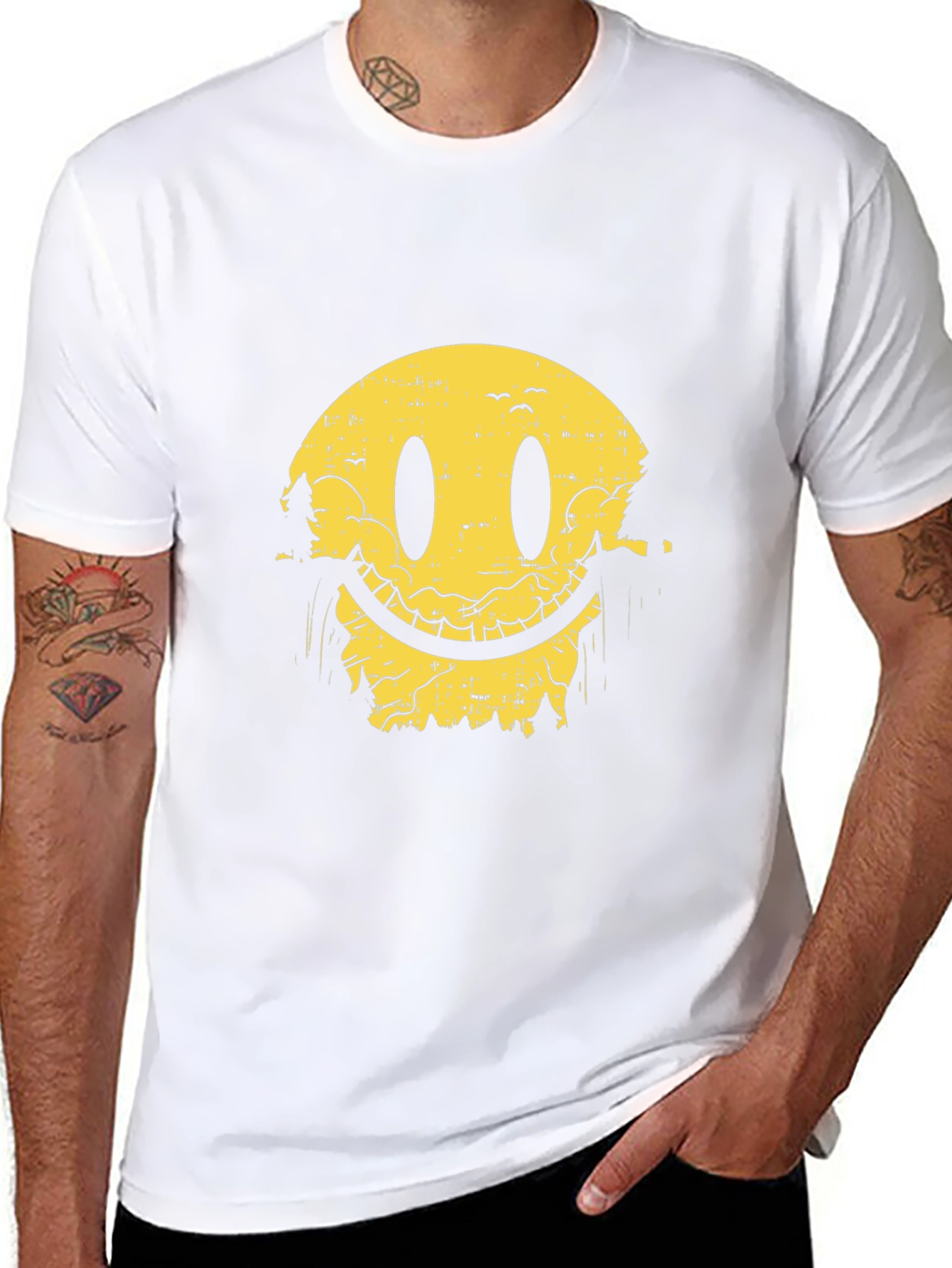 Smiley Face Nature Scene Black T-Shirt
