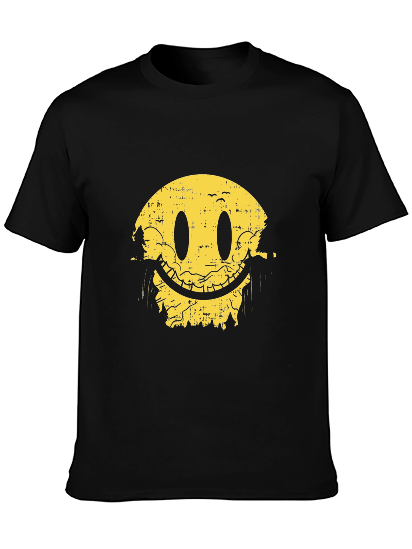 Smiley Face Nature Scene Black T-Shirt