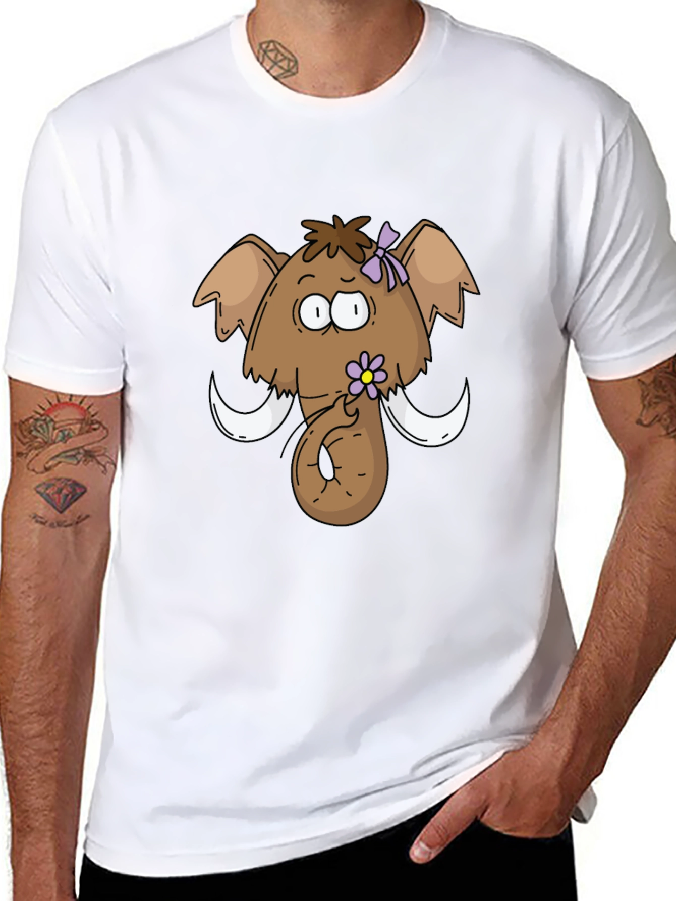 Funny Cartoon Mammoth Black T-Shirt