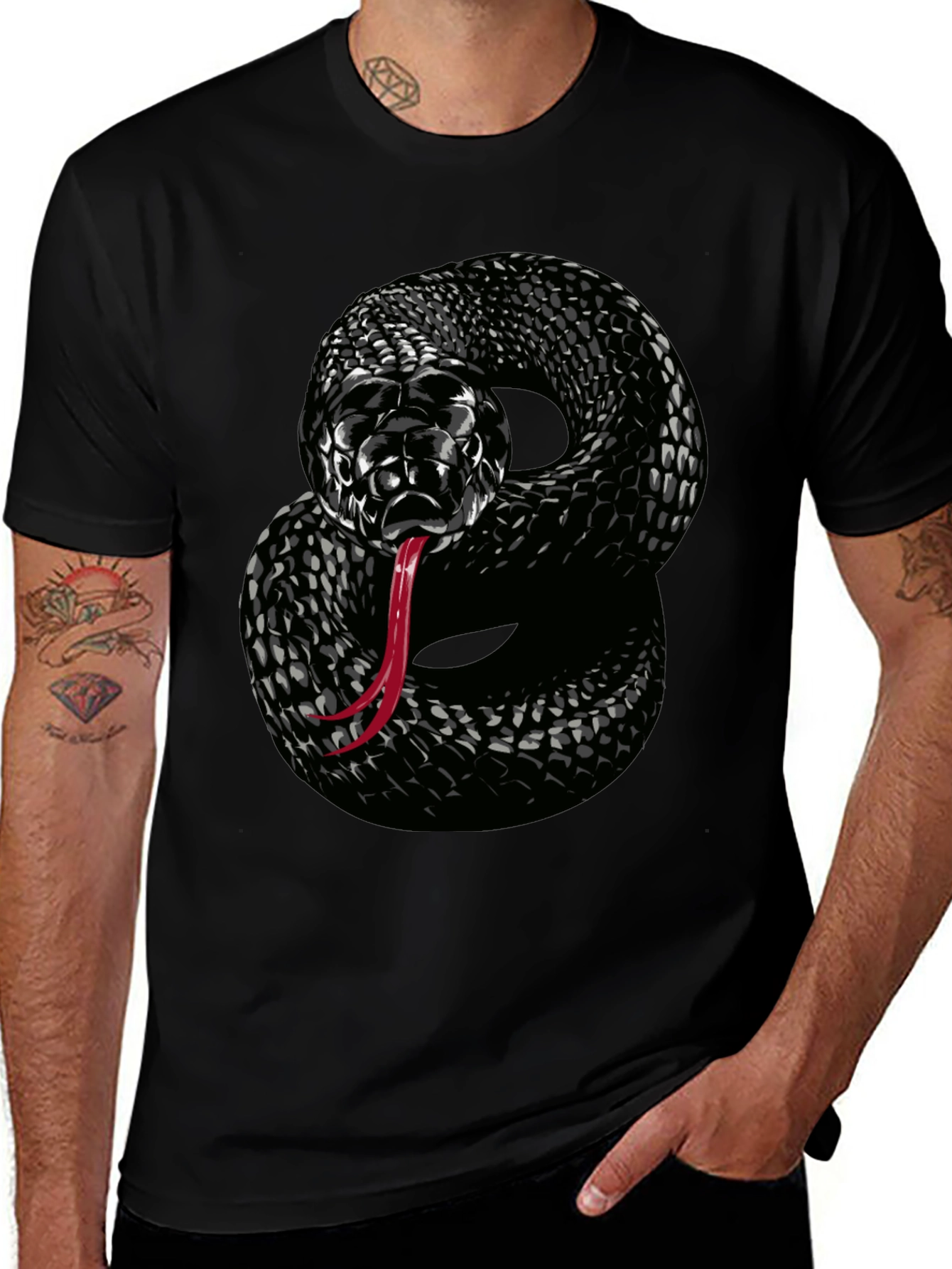 Black Snake Graphic T-Shirt - Mens Cool Design Tee