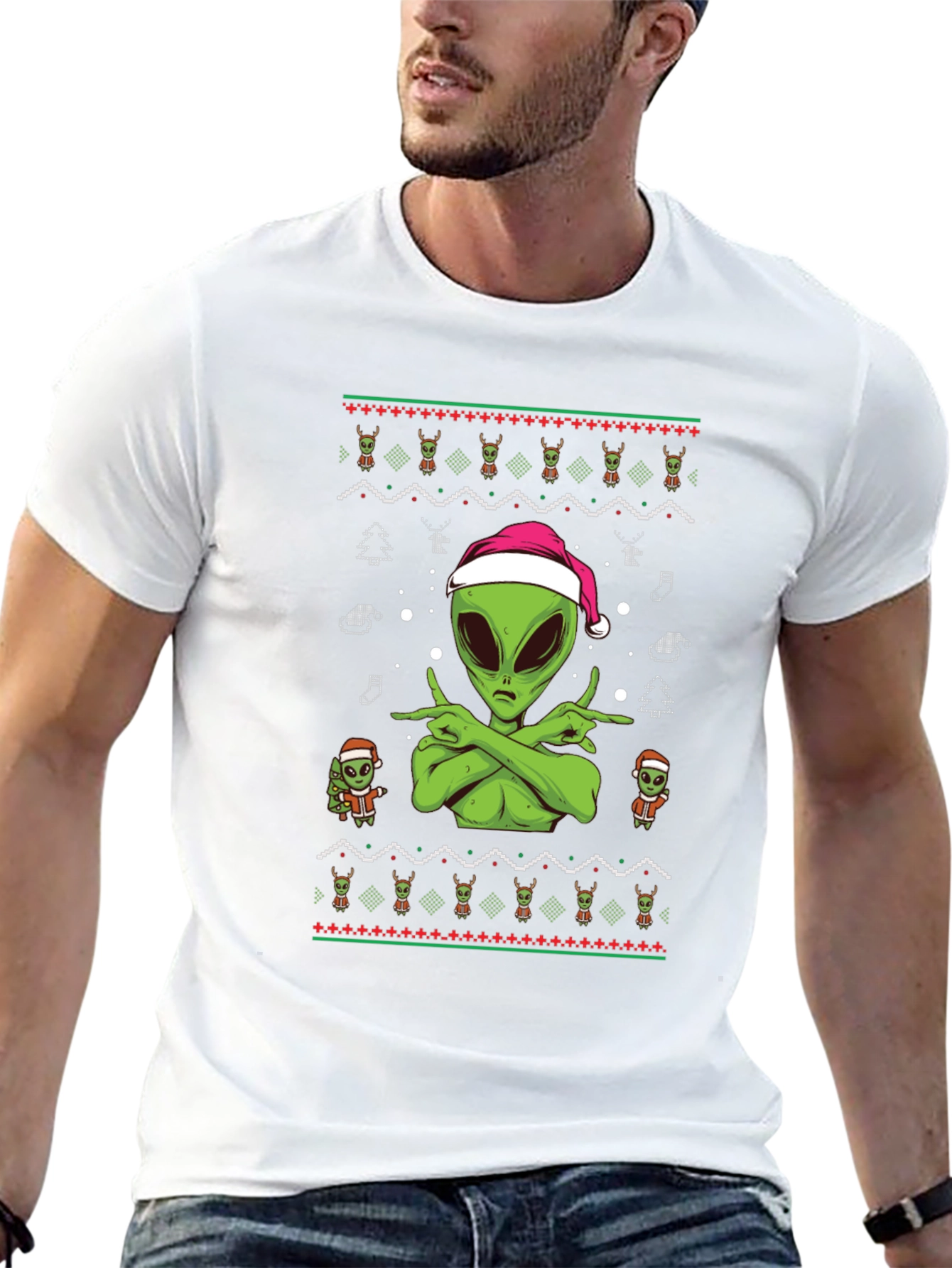 Alien Christmas Ugly Sweater Tee