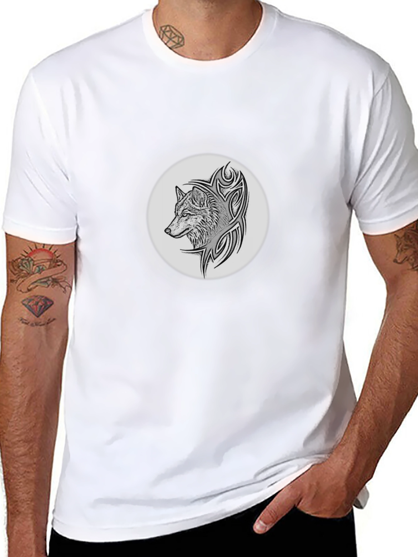 Wolf Tribal Graphic Black T-Shirt