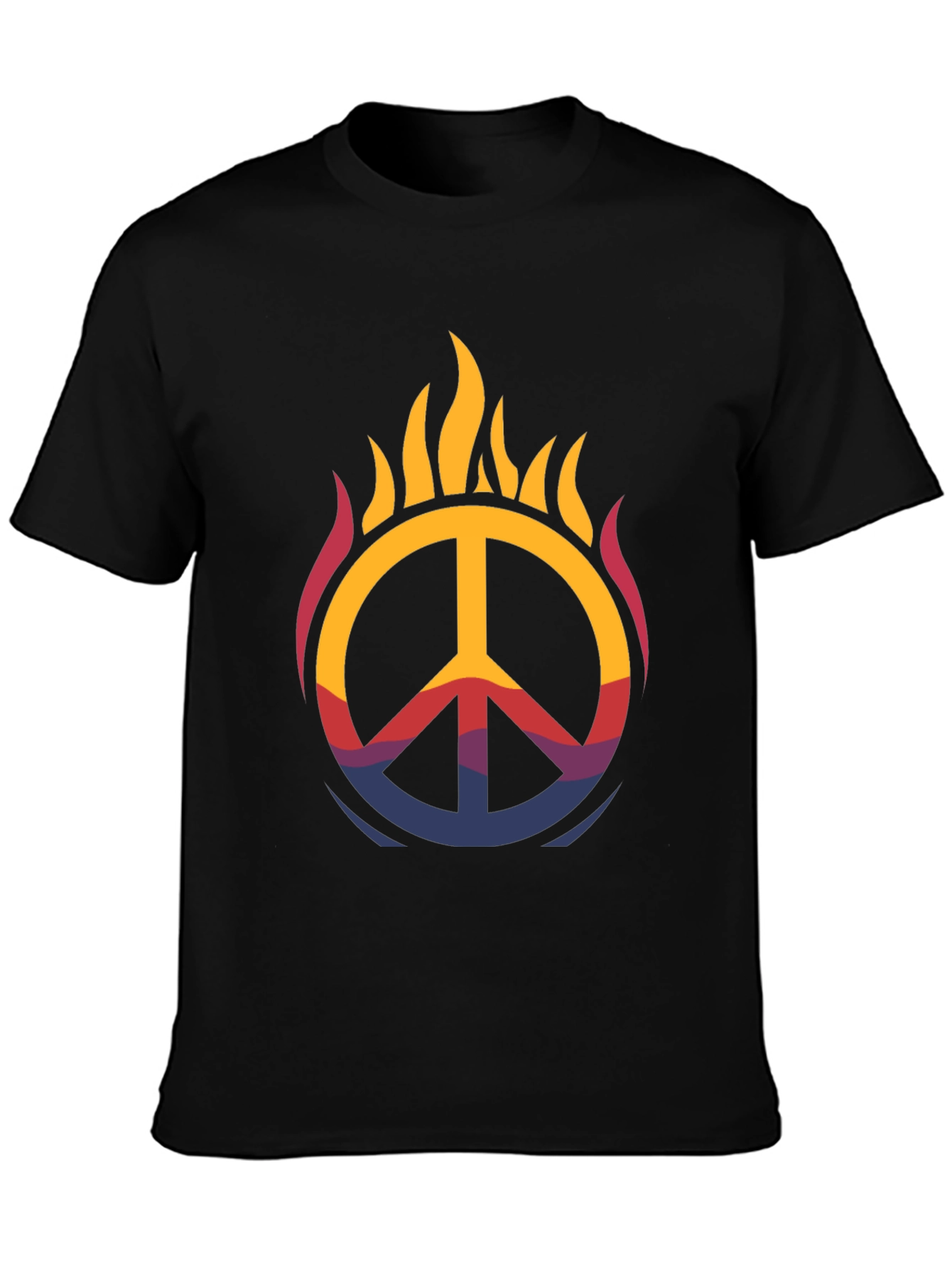 Flaming Peace Sign Graphic Tee - Black