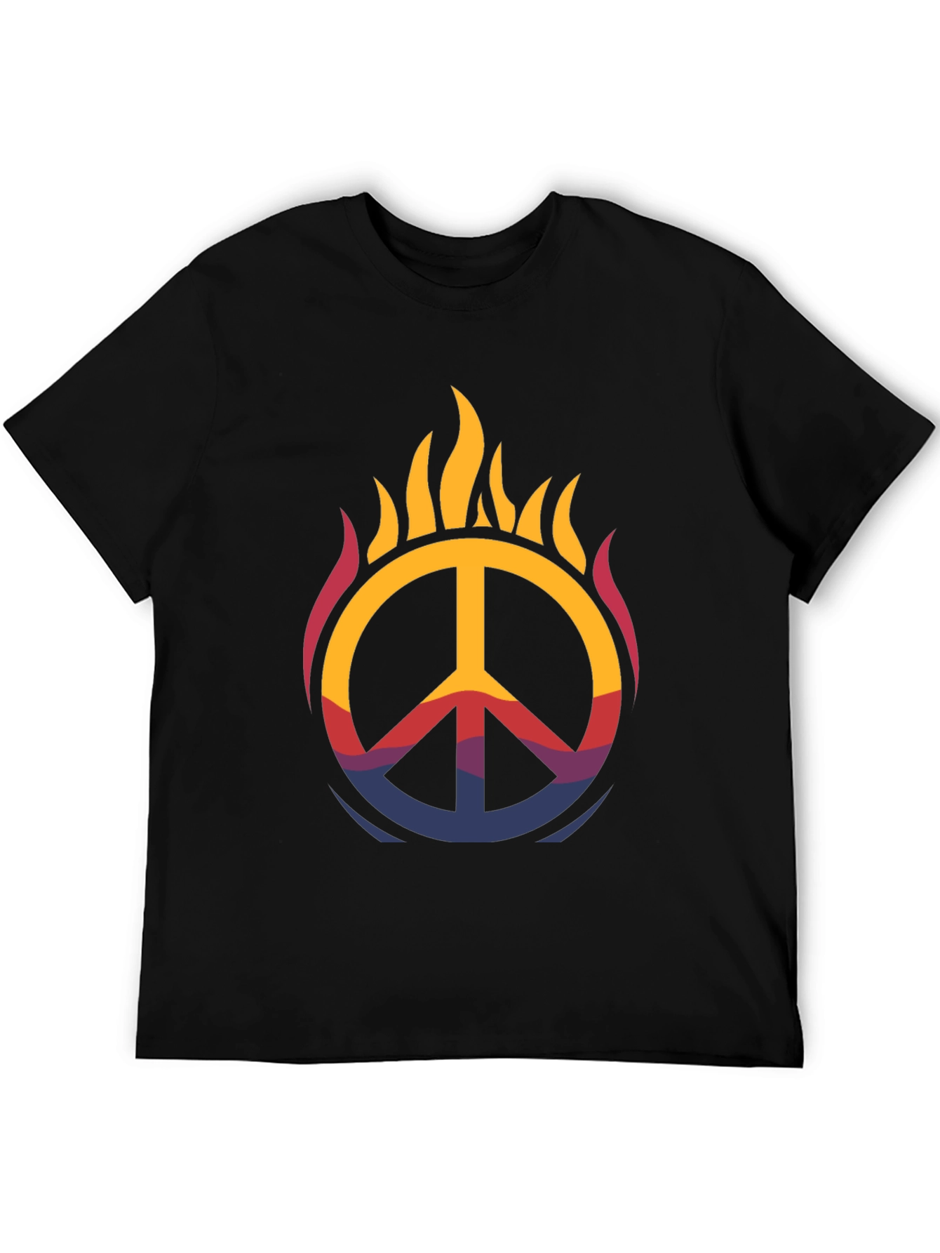 Flaming Peace Sign Graphic Tee - Black