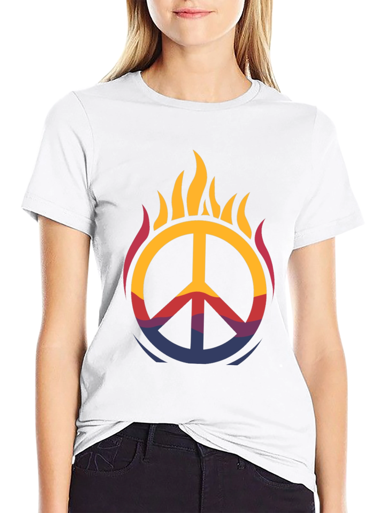 Flaming Peace Sign Graphic Tee - Black