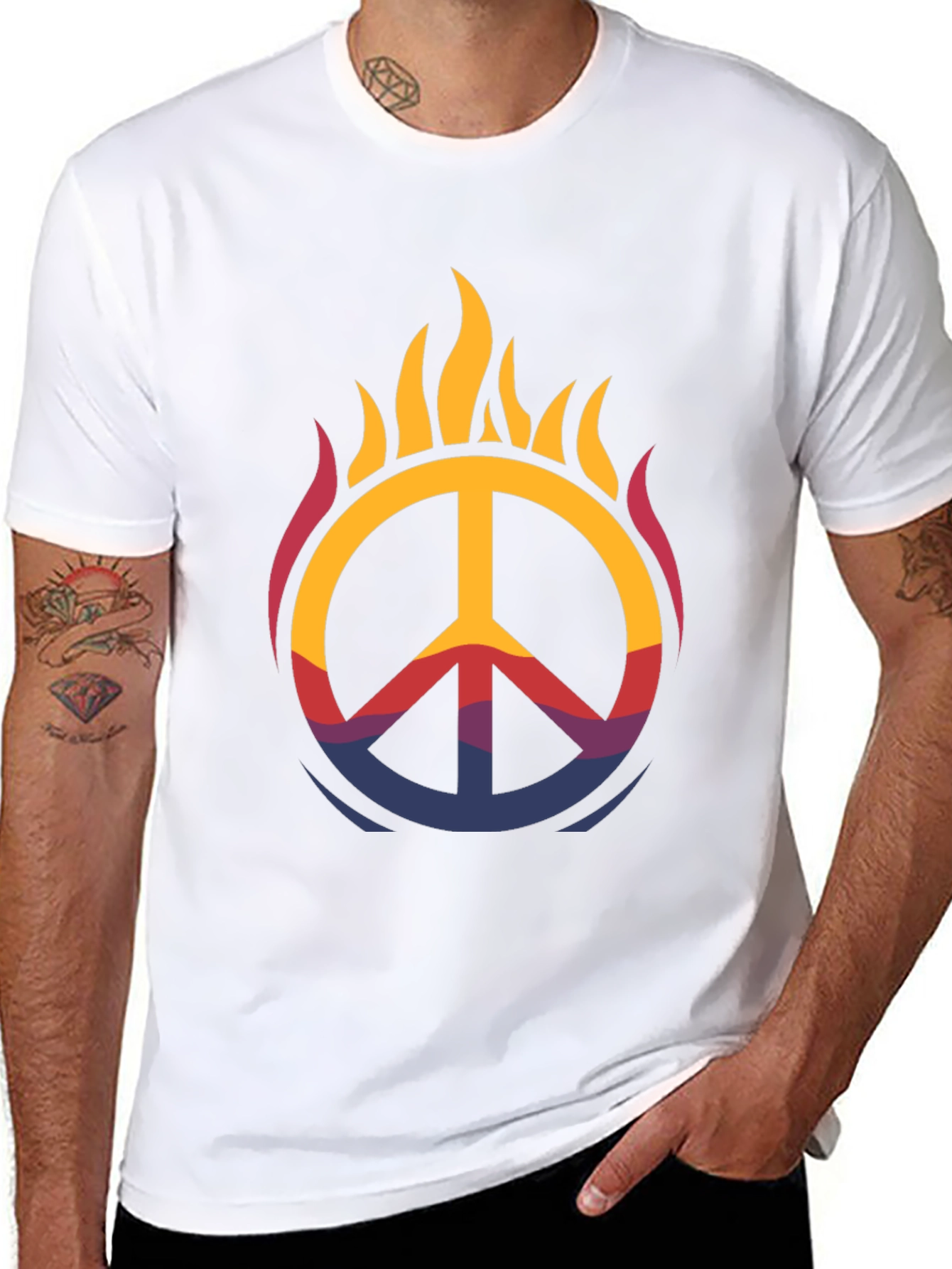Flaming Peace Sign Graphic Tee - Black