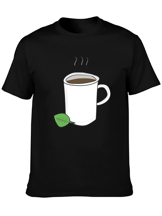 Tea Time T-Shirt - Coffee Cup & Green Leaf Design