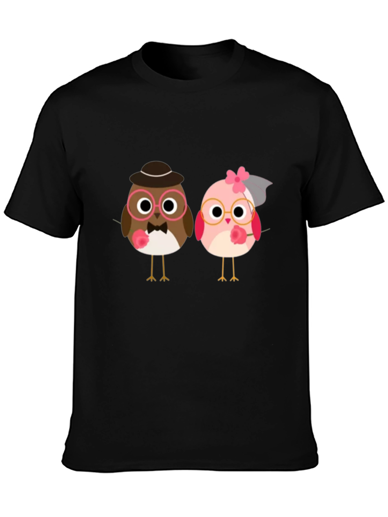 Love Birds Graphic Tee - Black Cotton T-Shirt