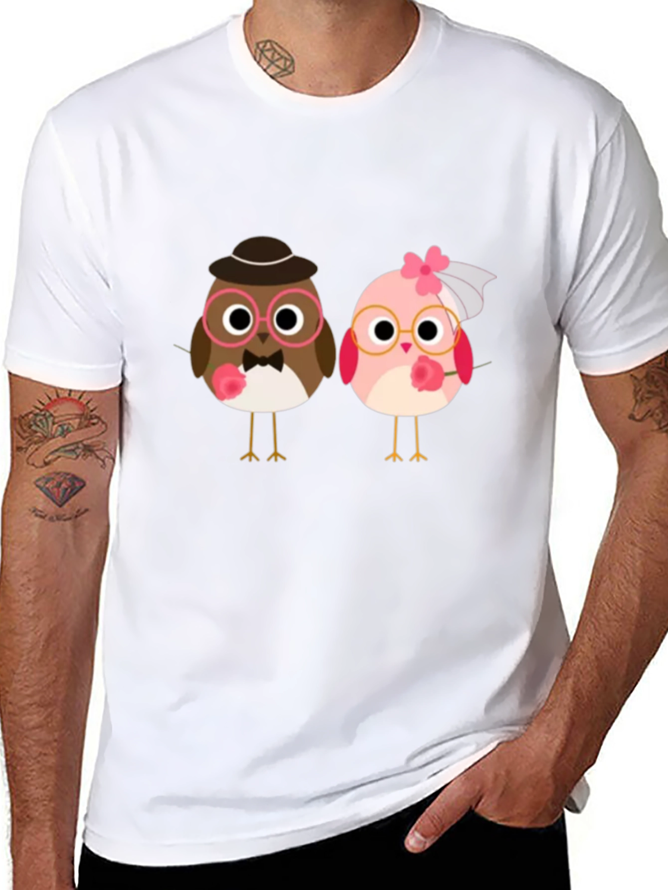 Love Birds Graphic Tee - Black Cotton T-Shirt