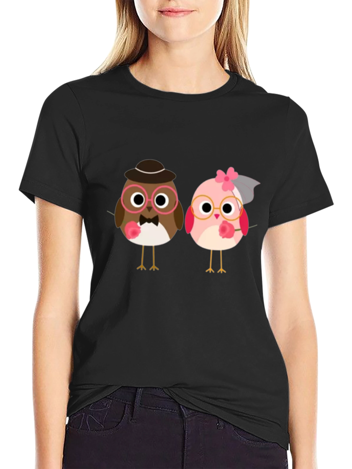 Love Birds Graphic Tee - Black Cotton T-Shirt