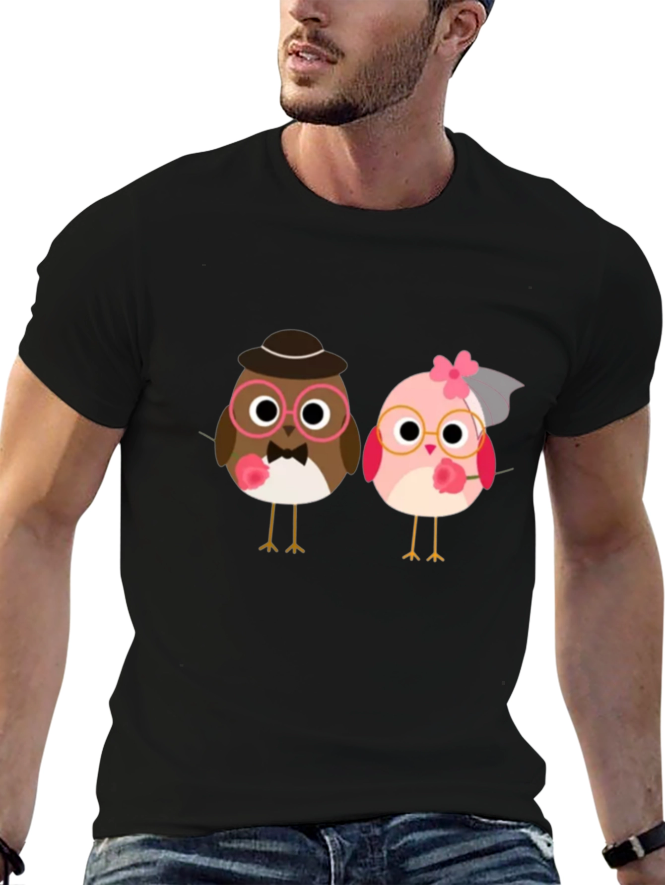 Love Birds Graphic Tee - Black Cotton T-Shirt