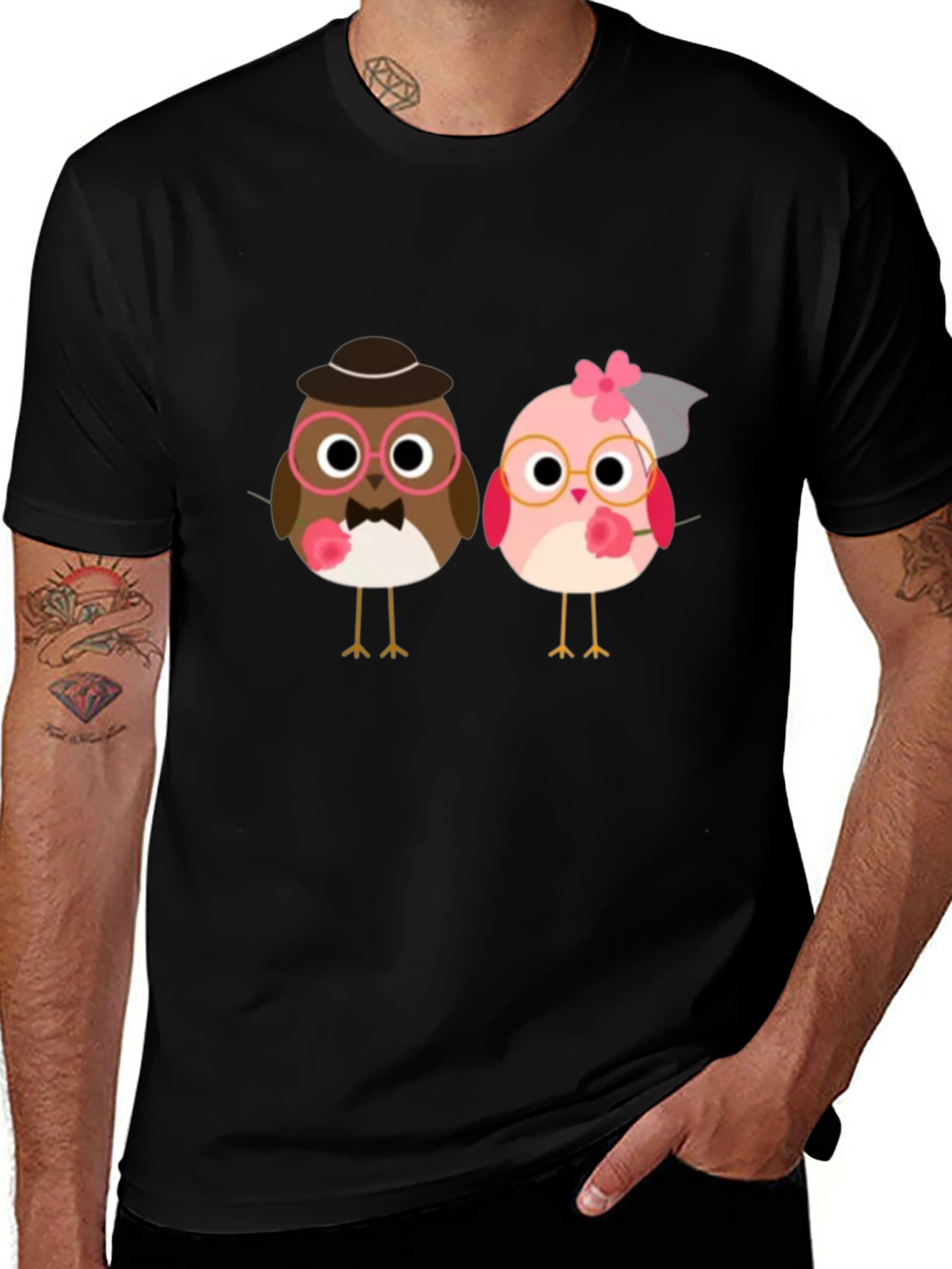 Love Birds Graphic Tee - Black Cotton T-Shirt